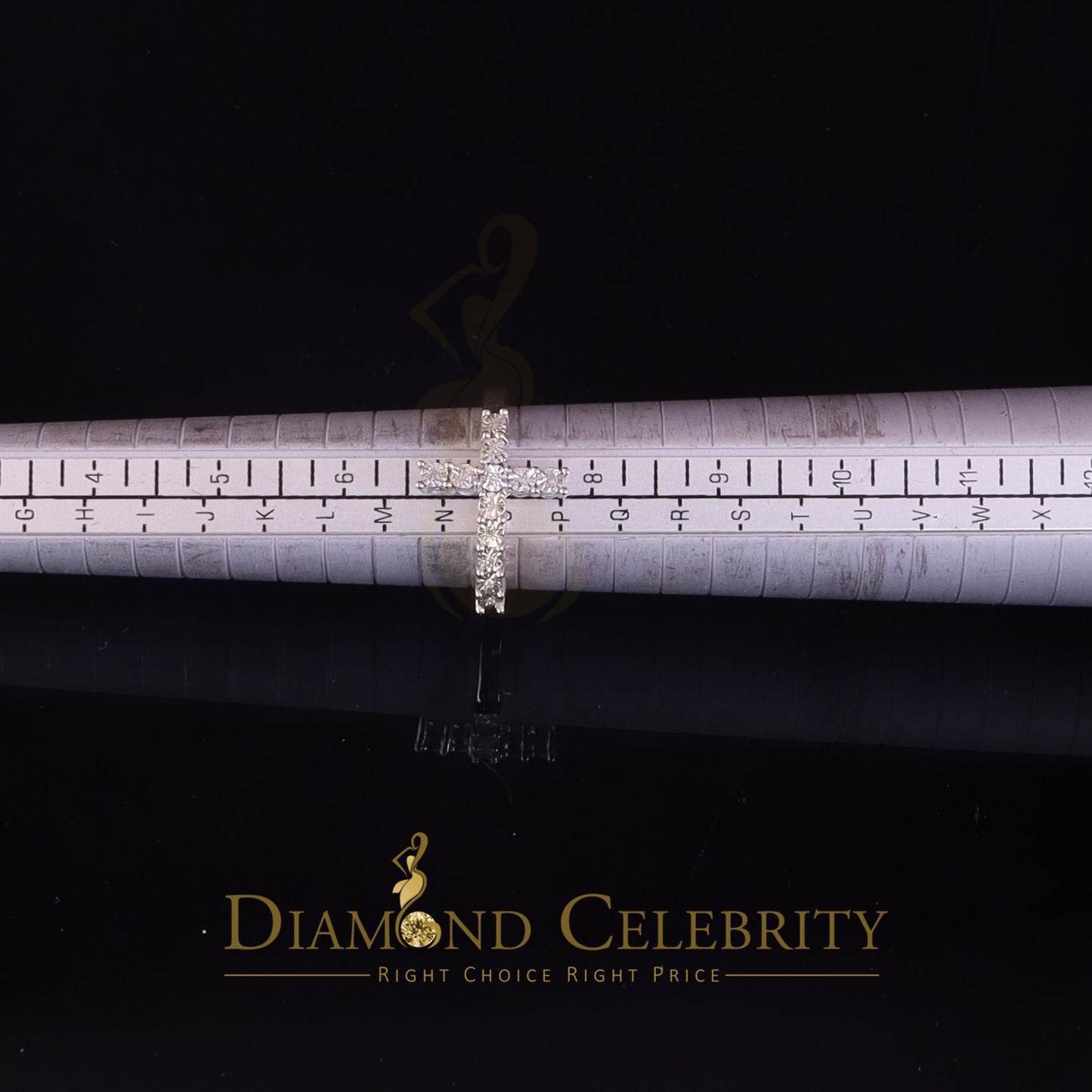 DiamondCelebritees 0.05ct Real Diamond 925 Sterling White Silver Sideways Cross Womens Ring Size 7