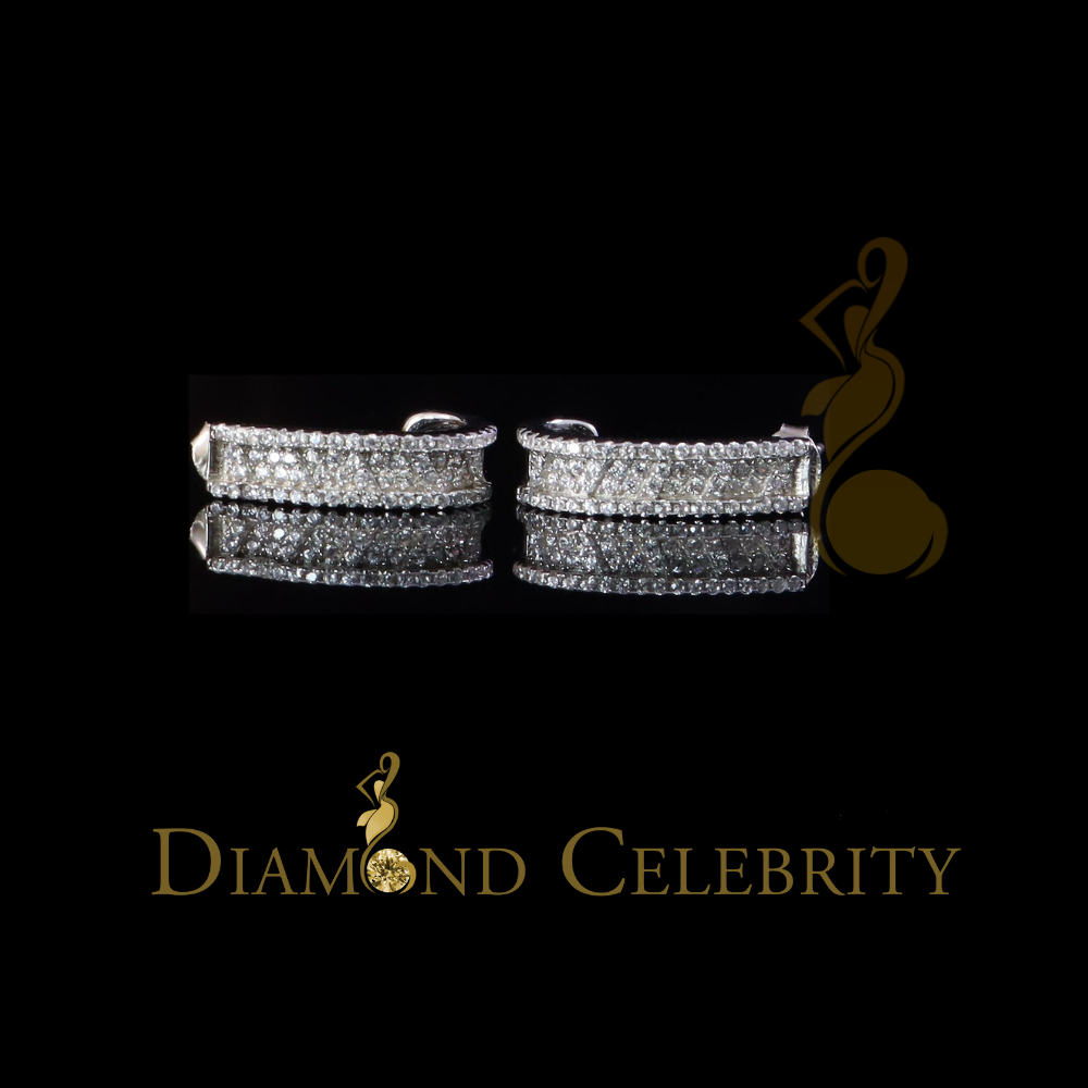 DiamondCelebritees 925 Sterling Silver Mens hip hop white Gold Iced 3 row Huggie Hoop earrings