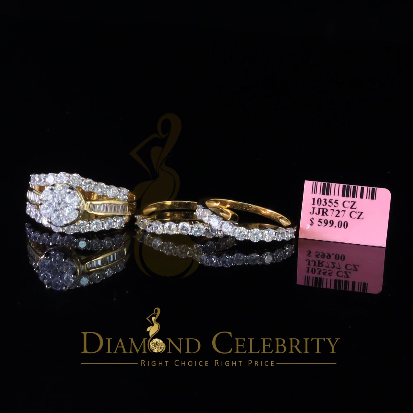 DiamondCelebritees 925 Sterling Silver 8.50ct Cubic Zirconia Piece Trio Yellow Womens Ring Size 9