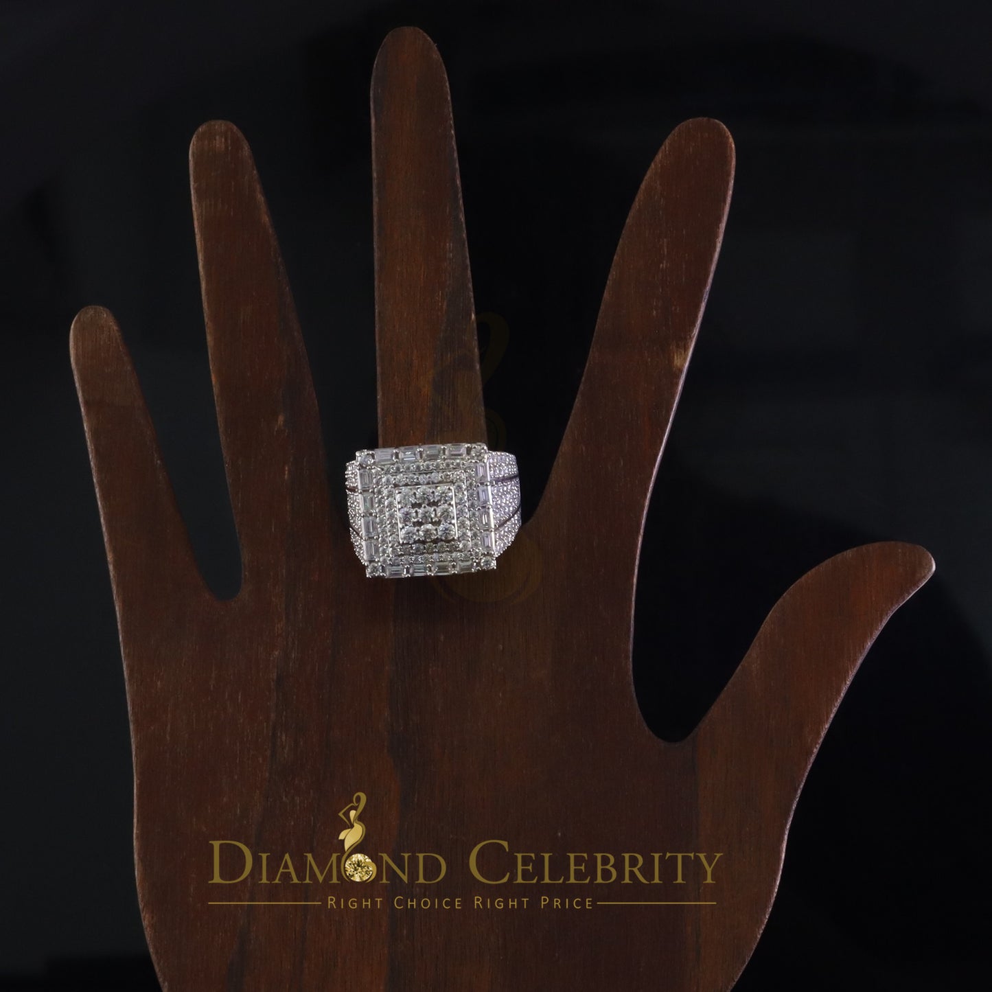 DiamondCelebritees 5.00ct VVS 'D' Moissanite 925 Silver White Rectangle Rings Size 10 for Men's