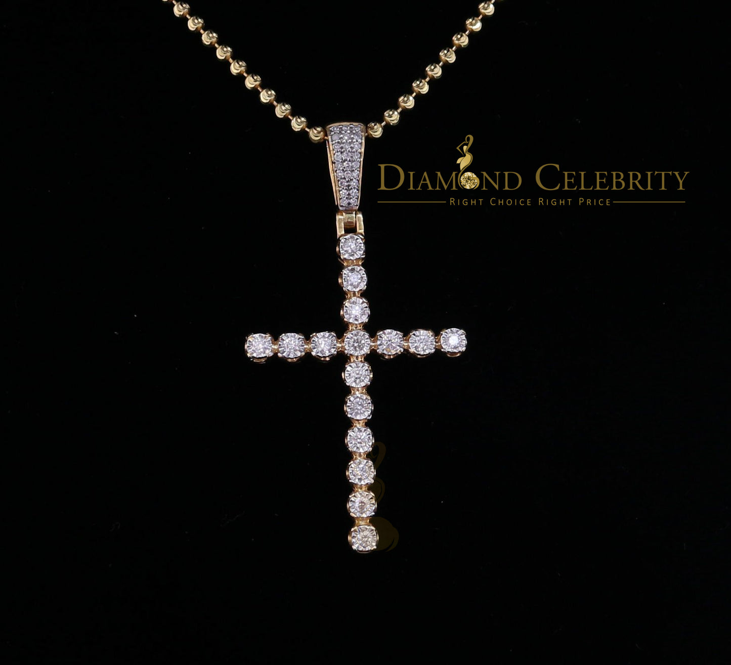 DiamondCelebritees Real 0.66ct Diamond Sterling Silver CROSS Charm FAshion Necklace Yellow Pendant