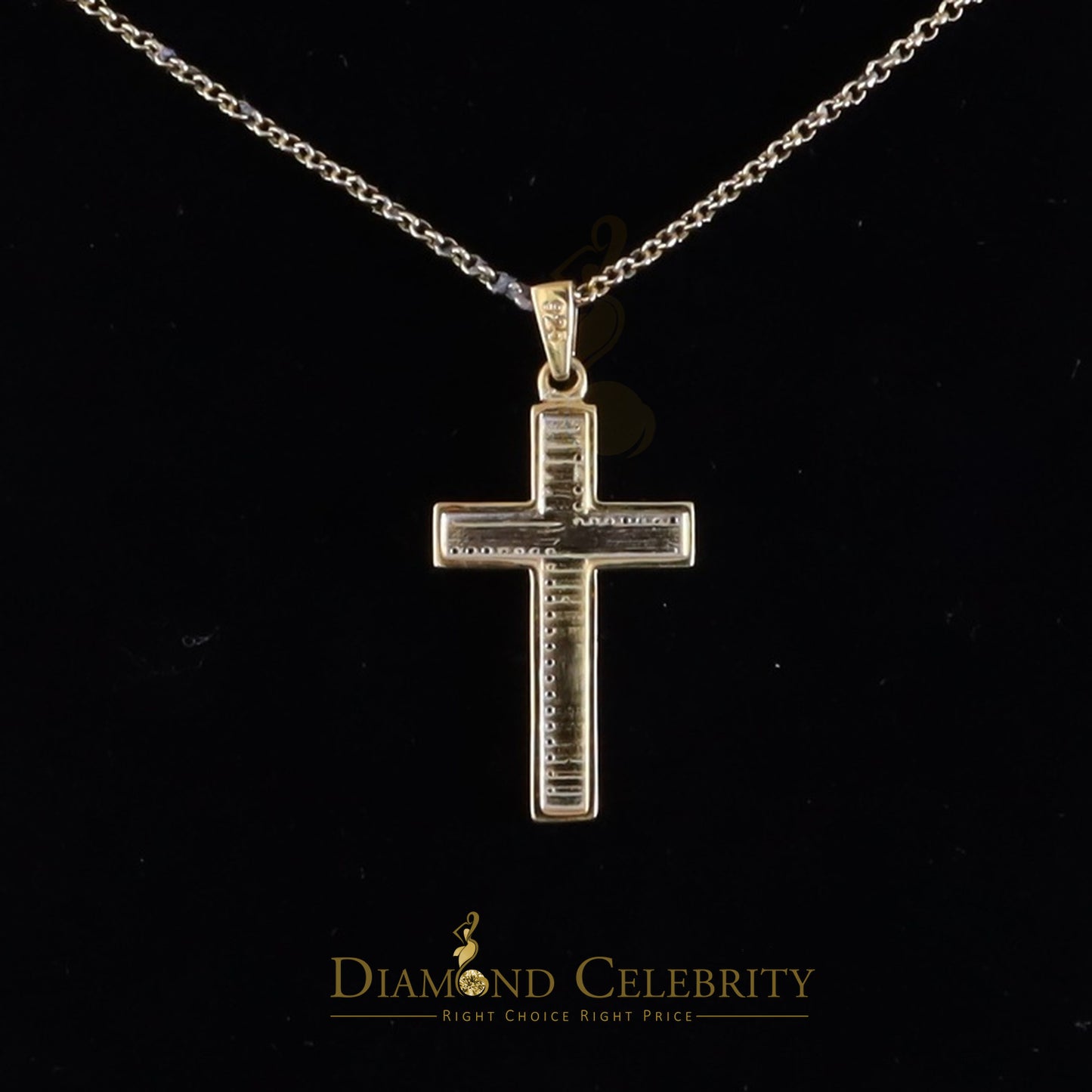 DiamondCelebritees Elegant Sleek Real 0.10ct Diamond 925 Silver CROSS with Necklace Yellow Pendant