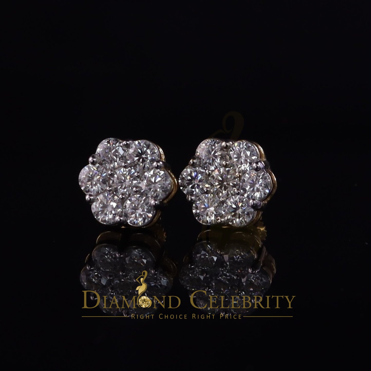 DiamondCelebritees Stud FLORAL Earrings 10k Real Yellow Gold 1.50ct VVS 'D' Color Real Moissanite