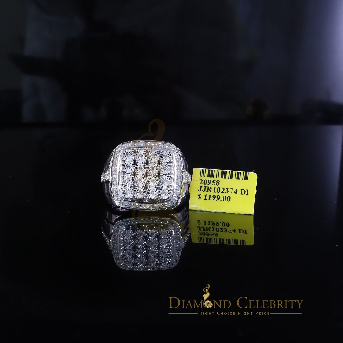 DiamondCelebritees Trendy Big Mirage set Real Diamond 0.50ct White Silver Square Mens Ring Size 10