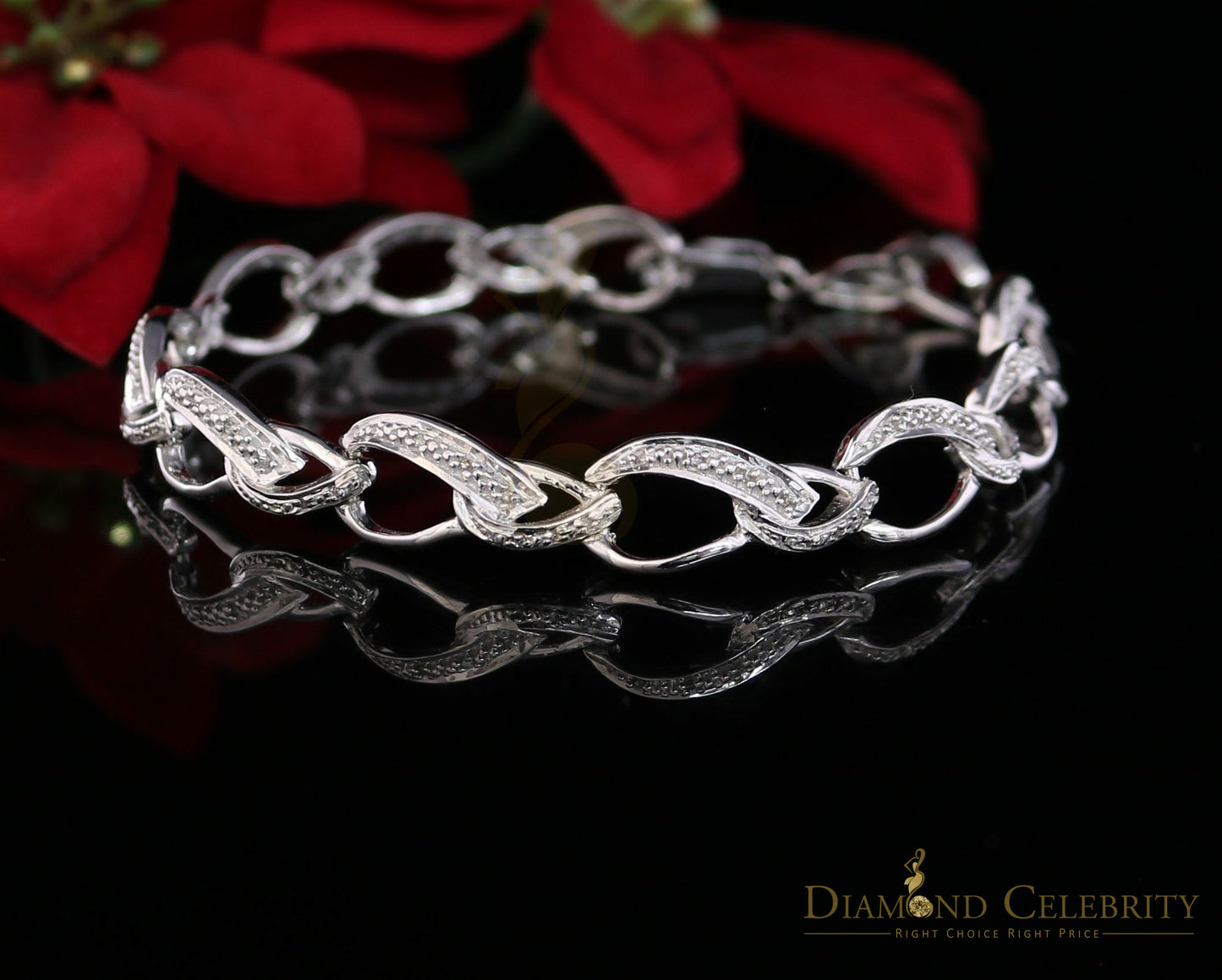 Diamondcelebritees 925 Sterling Silver White 0.20CT Real Diamonds Fancy Style Bracelet Size 7''