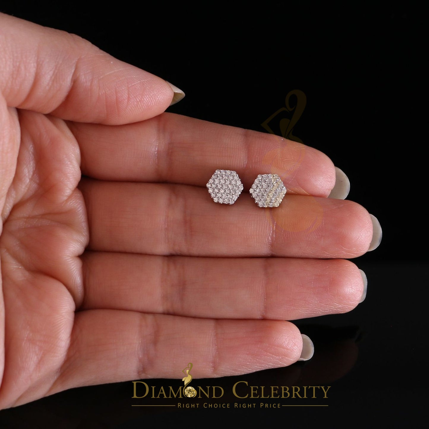 DiamondCelebritees 925 White Silver 0.74ct Screw Back Hip Hop Cubic Zirconia Women Hexagon Earrings