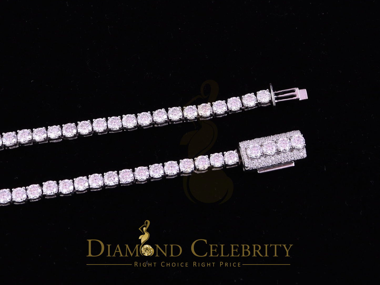 DiamondCelebritees 30ct White Moissanite 925 Silver Tennis Men's Necklace size 22inch & Width 4mm