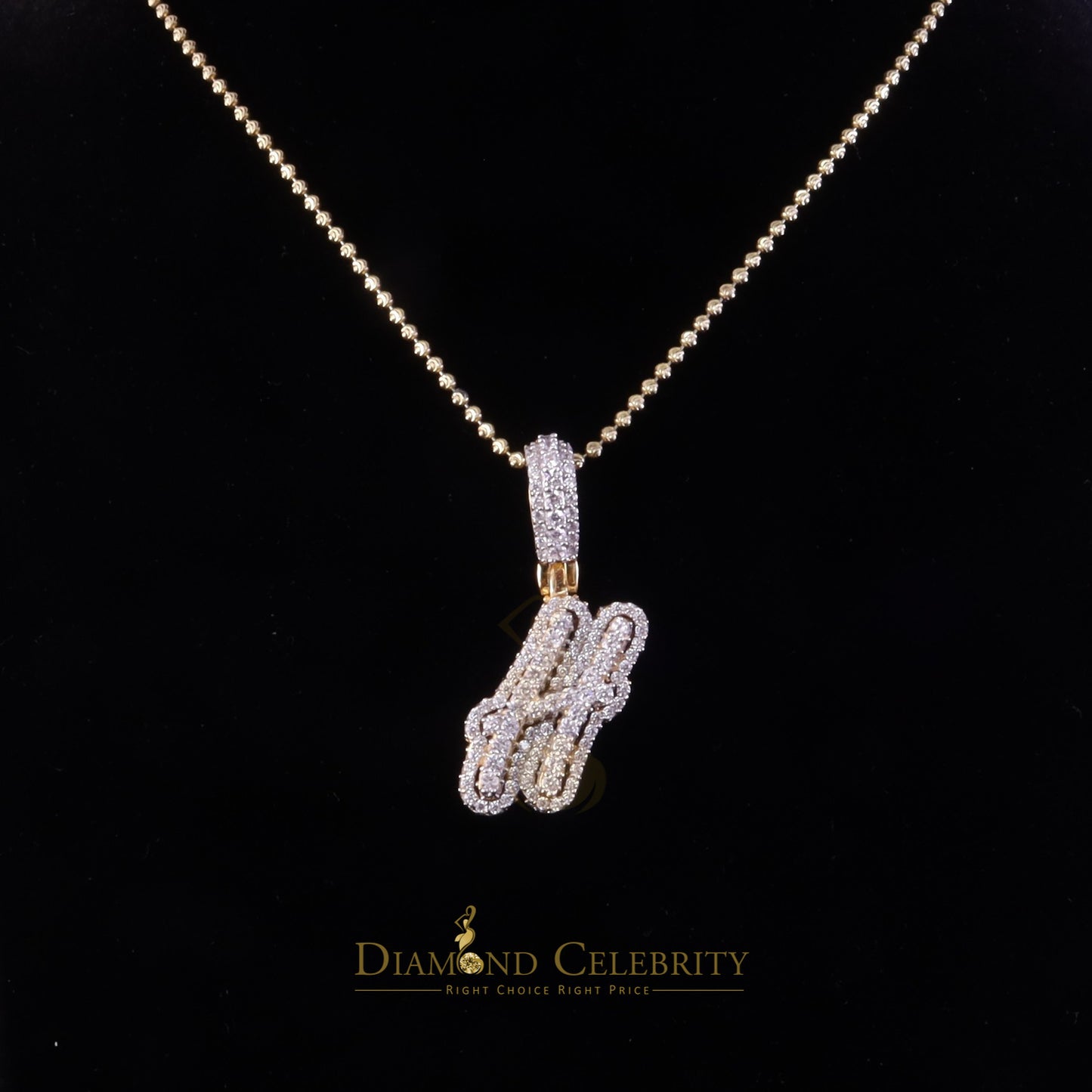 DiamondCelebritees Yellow Cursive 3D Alphabet Shape 925 Sterling Silver Cubic Zirconia Pendant