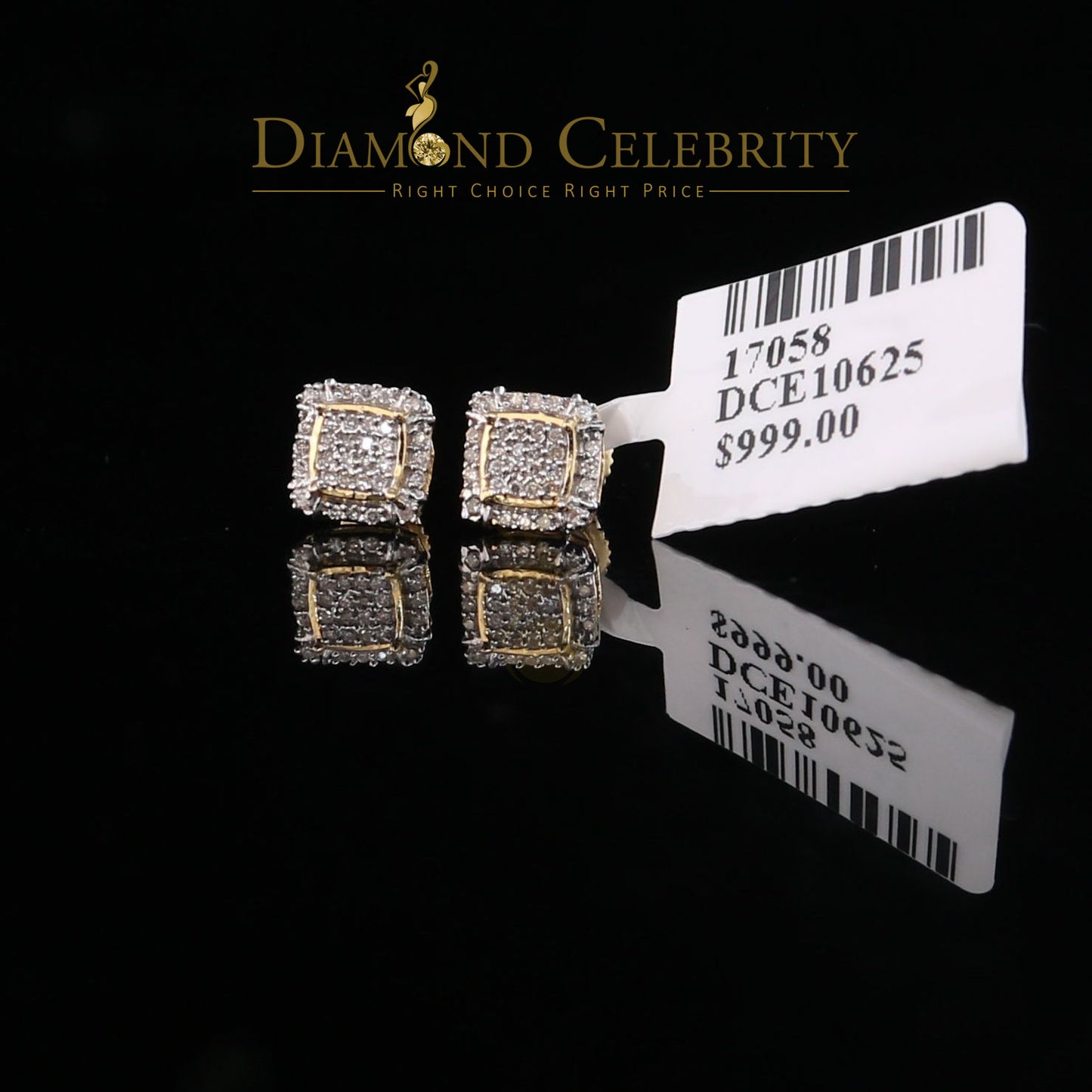 DiamondCelebritees10k Yellow Real Gold Square Stud Earrings with 0.15CT Real Diamonds