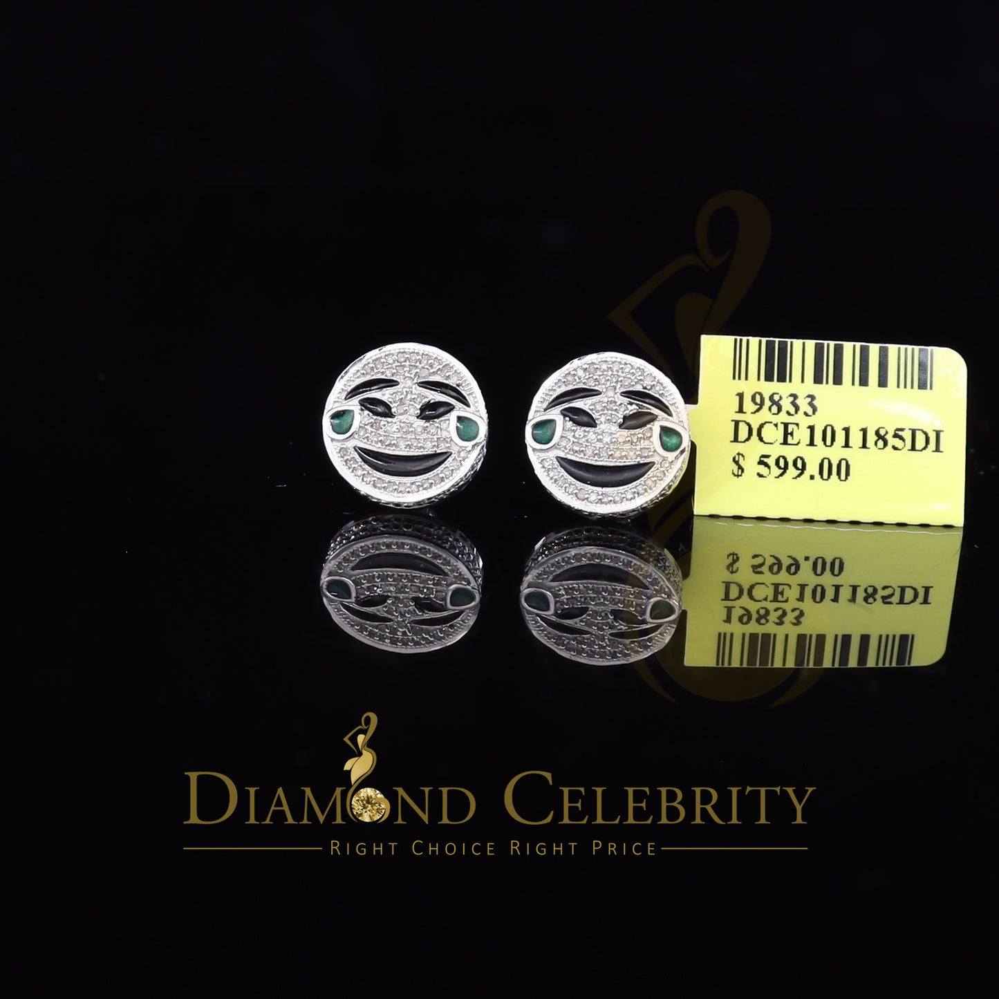 DiamondCelebritees 925 Sterling White Silver 0.33ct Diamond Hip Hop Men's & Women's Emoji Earrings