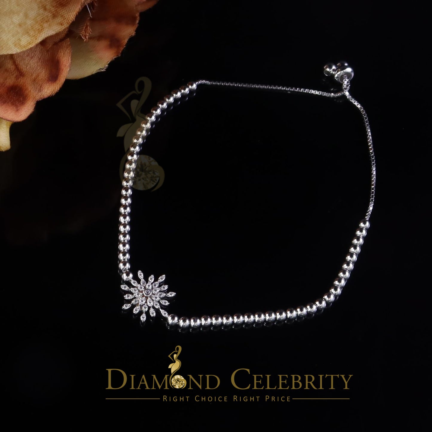 Diamondcelebritees 925 Sterling Silver Sparkling White Bracelet Cubic Zirconia Adjustable SZ 7 Inch