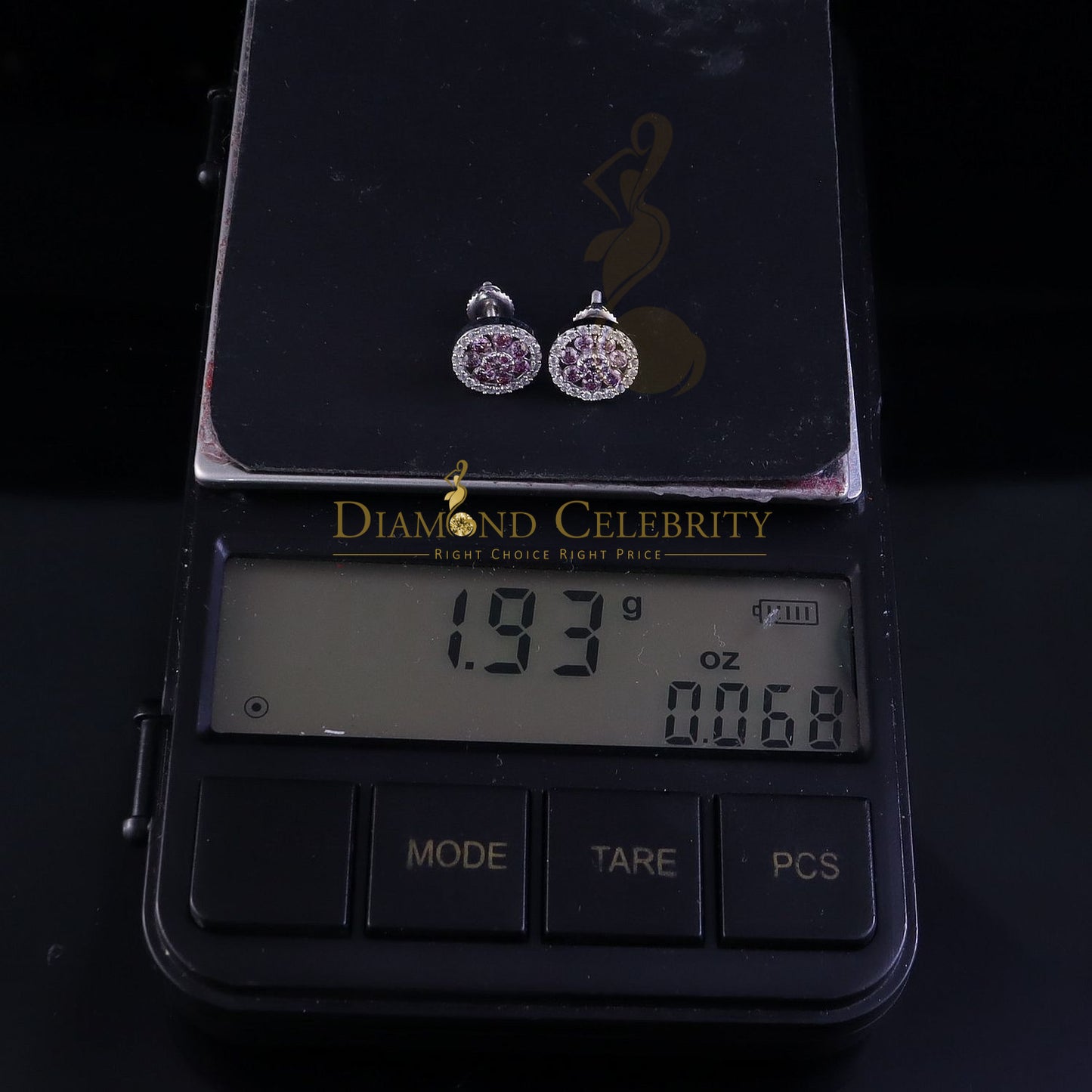 Diamondcelebritees Women's 925 Silver White 0.66ct VVS 'D' Pink Moissanite Round Stud Earrings