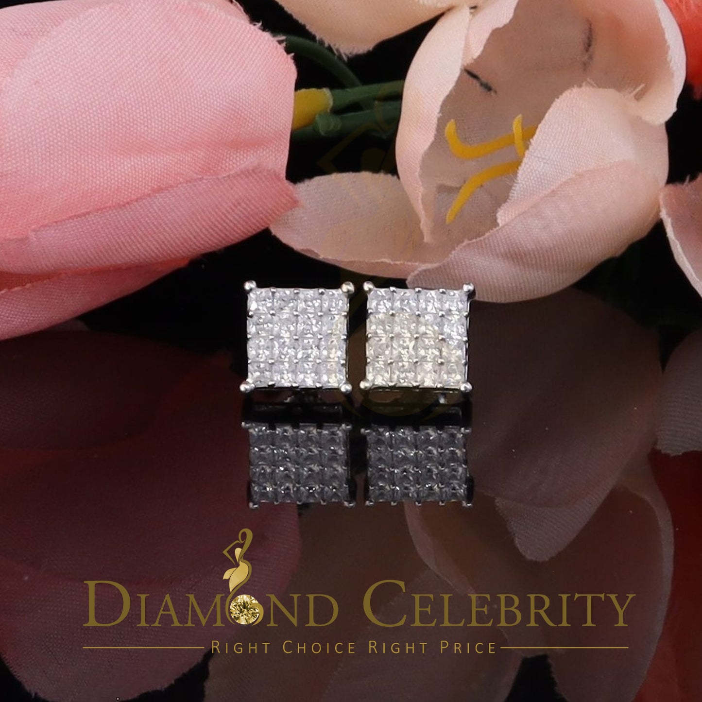 DiamondCelebritees 925 White Silver 2.88ct Cubic Zirconia Women's & Men's Hip Hop Square Earrings