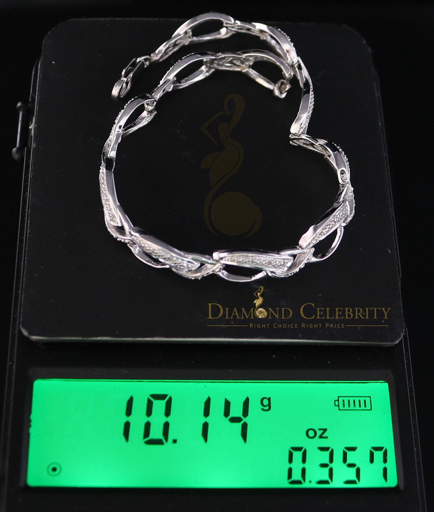 Diamondcelebritees 925 Sterling Silver White 0.20CT Real Diamonds Fancy Style Bracelet Size 7''