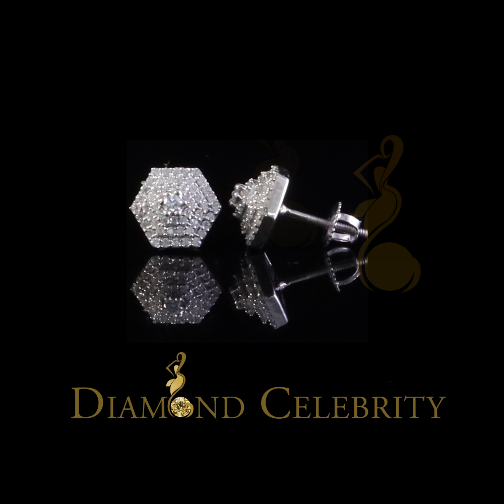 Diamondcelebritees Hexogonal Men's/Womens Stud Earrings 0.50ct VVS 'D' Moissanite 925 White Silver