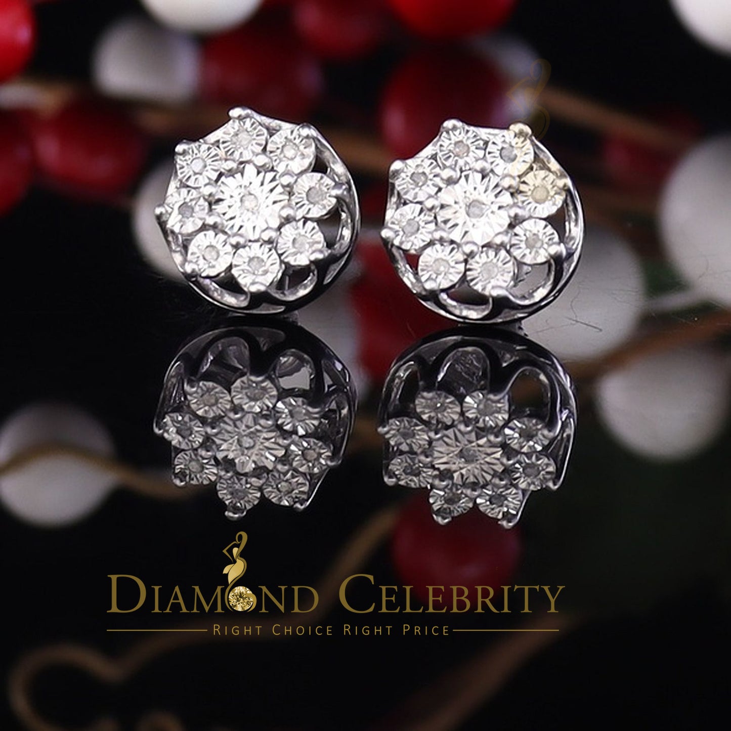 DiamondCelebritees 925 Sterling Silver Yellow 0.10ct Diamond For Men's & Women's Floral Earrings