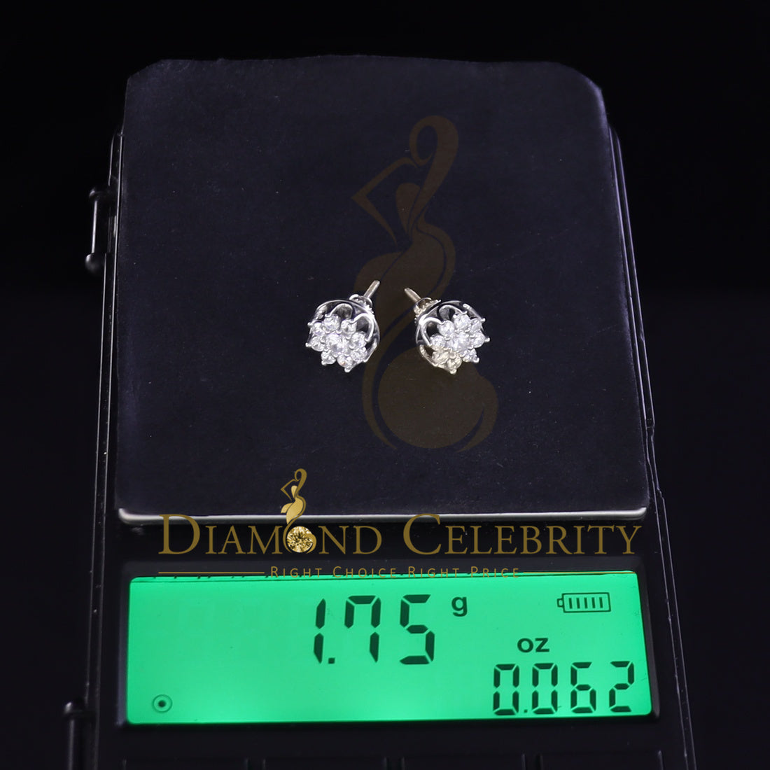 DiamondCelebritees 925 White Silver Sterling 1.34ct Cubic Zirconia Hip Hop Floral Women's Earrings