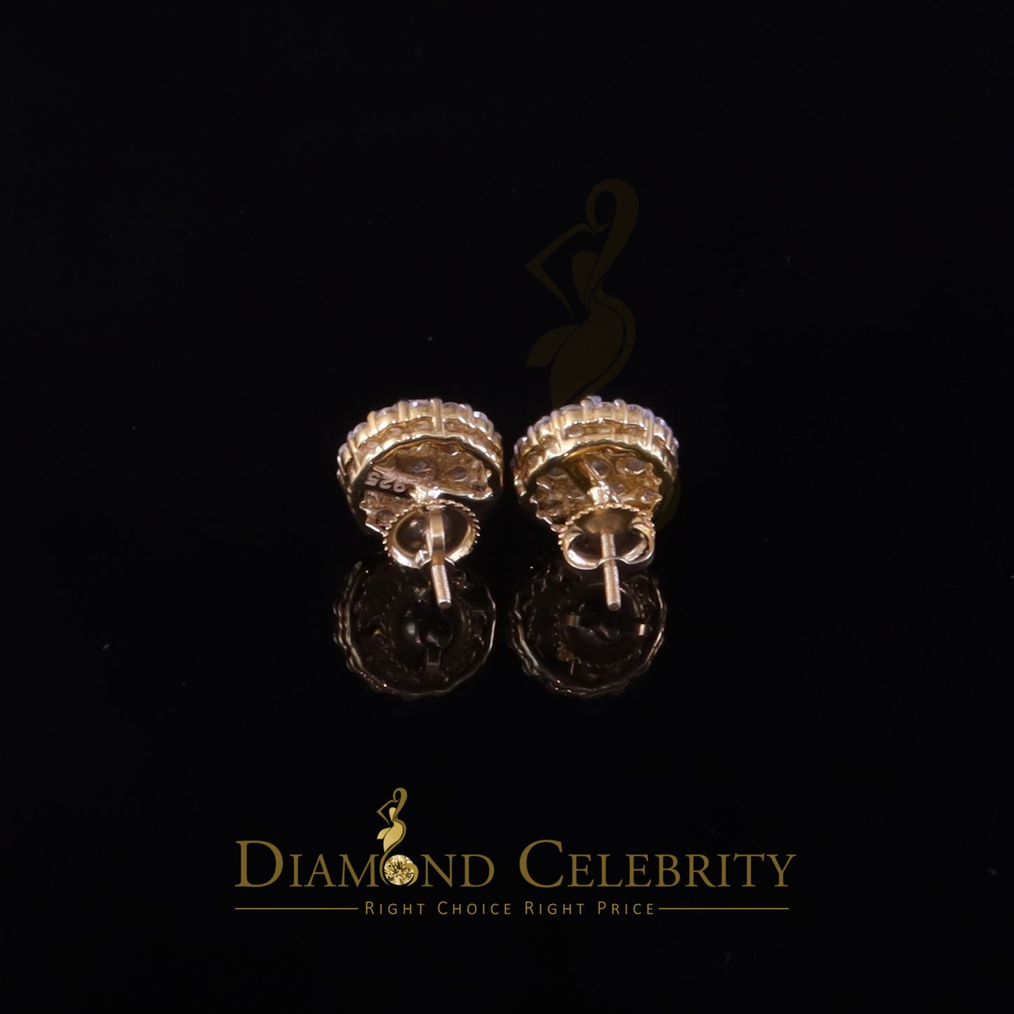 DiamondCelebritees Men's/Womens 925 Silver Yellow 2.00ct VVS 'D' Moissanite Round Stud Earrings
