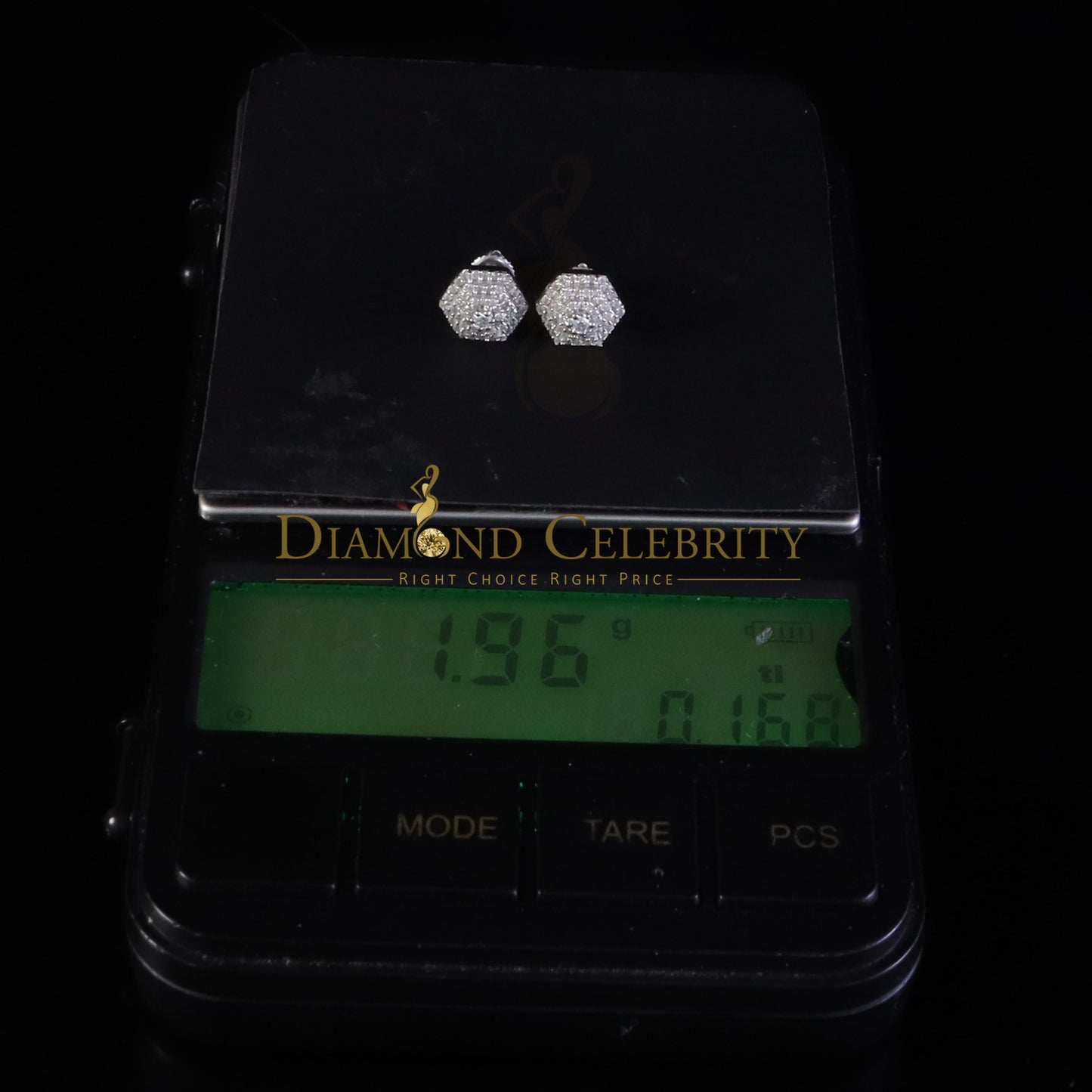 Diamondcelebritees Hexogonal Men's/Womens Stud Earrings 0.50ct VVS 'D' Moissanite 925 White Silver