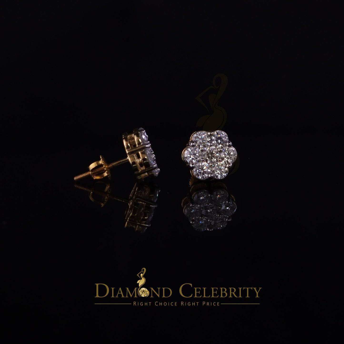 DiamondCelebritees Stud FLORAL Earrings 10k Real Yellow Gold 1.50ct VVS 'D' Color Real Moissanite