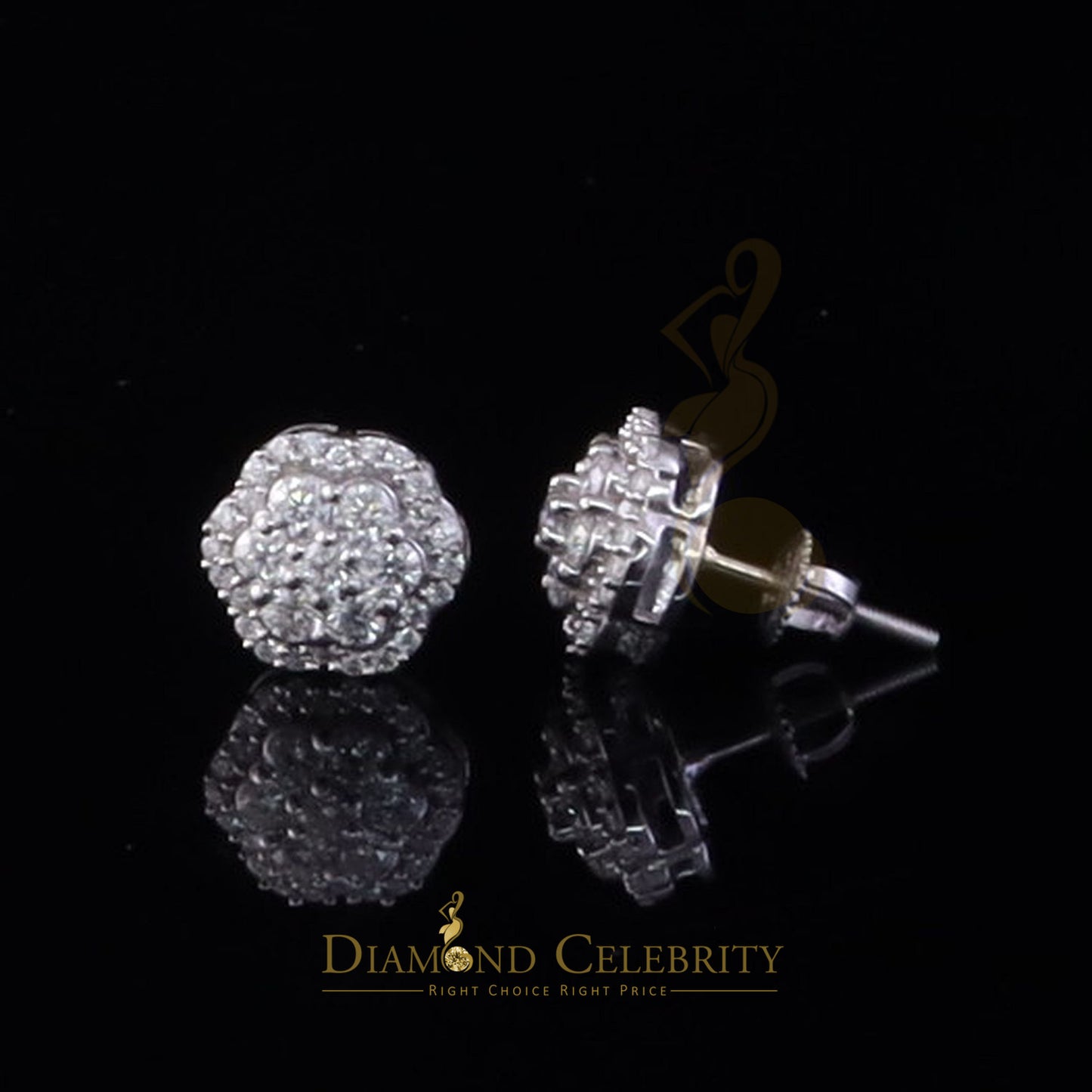 Diamondcelebritees 925 Silver White Women's/Men's 1.00ct VVS 'D' Moissanite Floral Stud Earrings