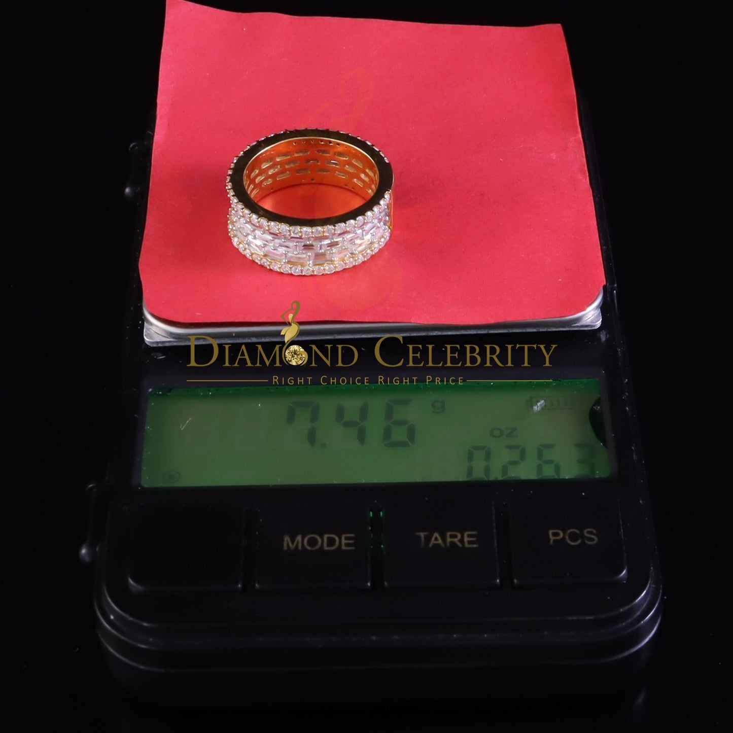 DiamondCelebritees Round Band Rings SZ 8 Baguette Silver 3.50ct VVS 'D' Moissanite Yellow for Women