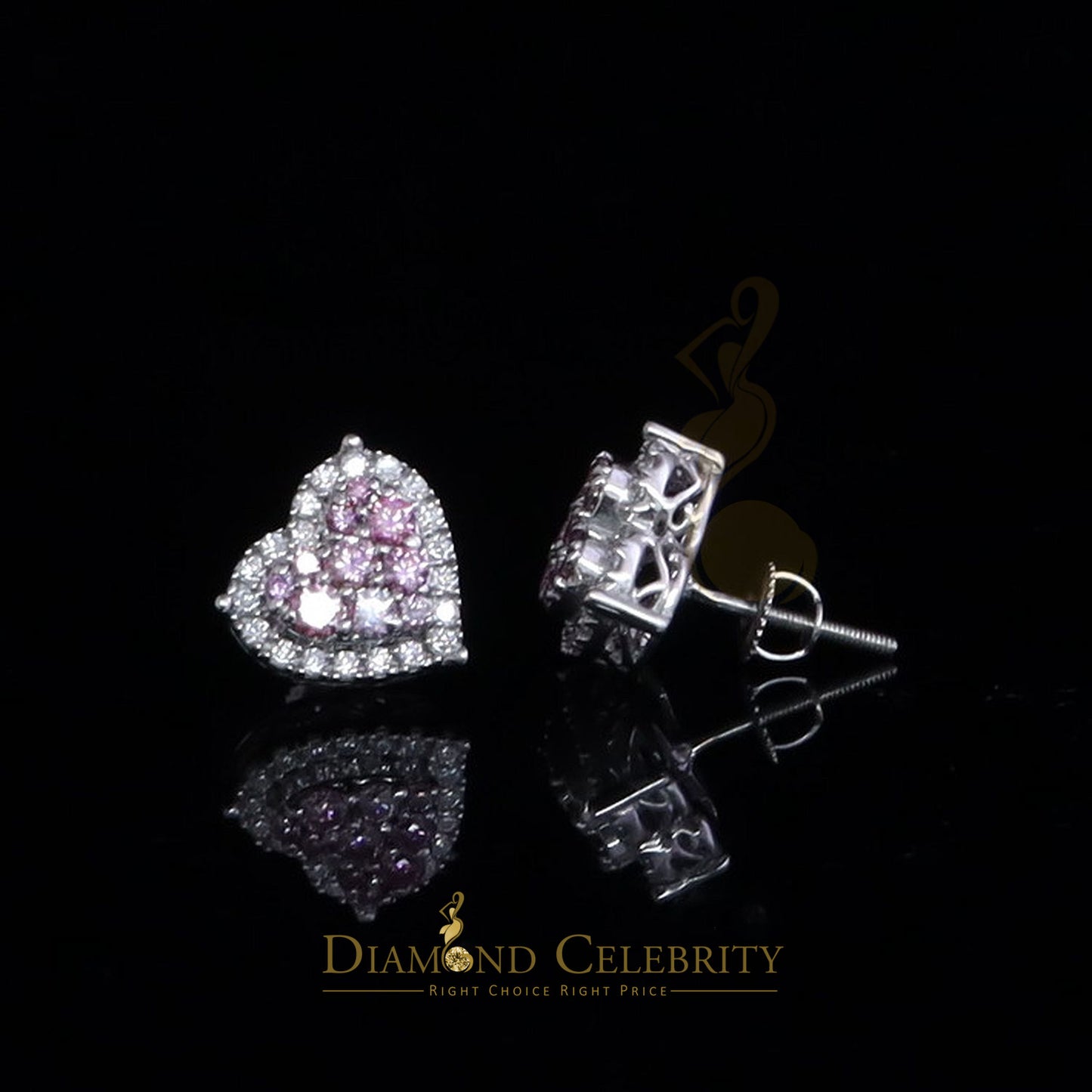 Diamondcelebritees Men's/Women's 925 Silver White 1.00ct VVS 'D' Pink Moissanite 3D Heart Earrings