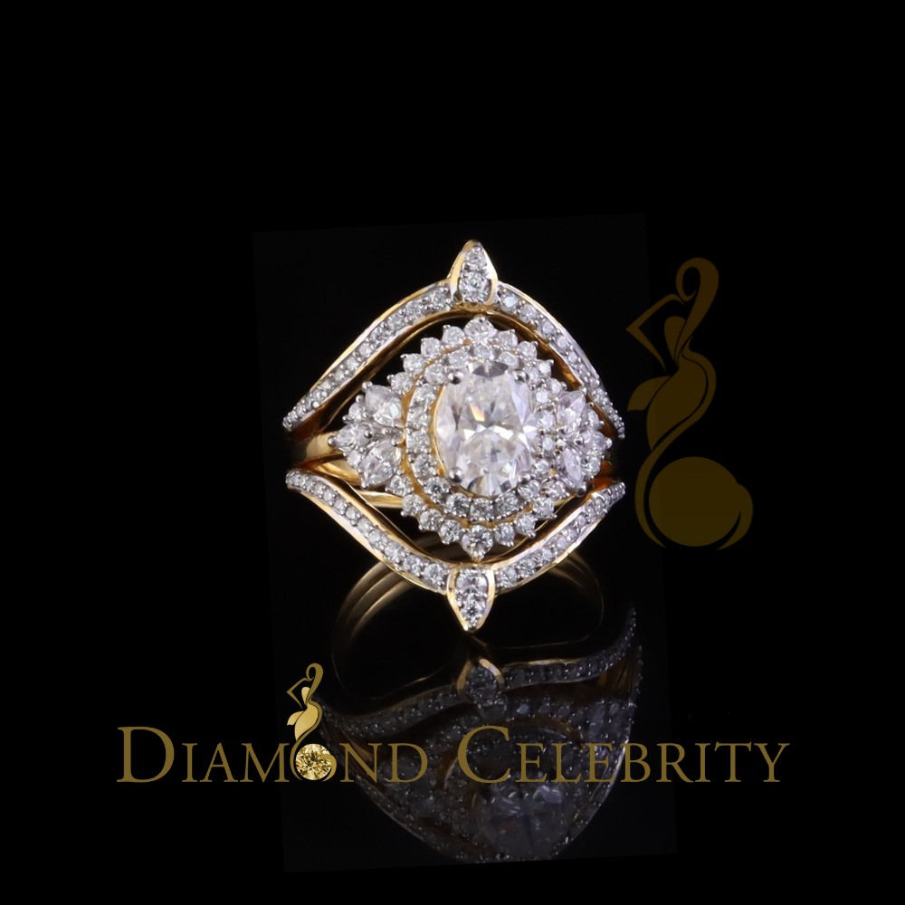 DiamondCelebritees 3.0ct Moissanite Yellow Oval Cut Enhancer 925 Silver Guard Wrap SZ7 Ring Women's