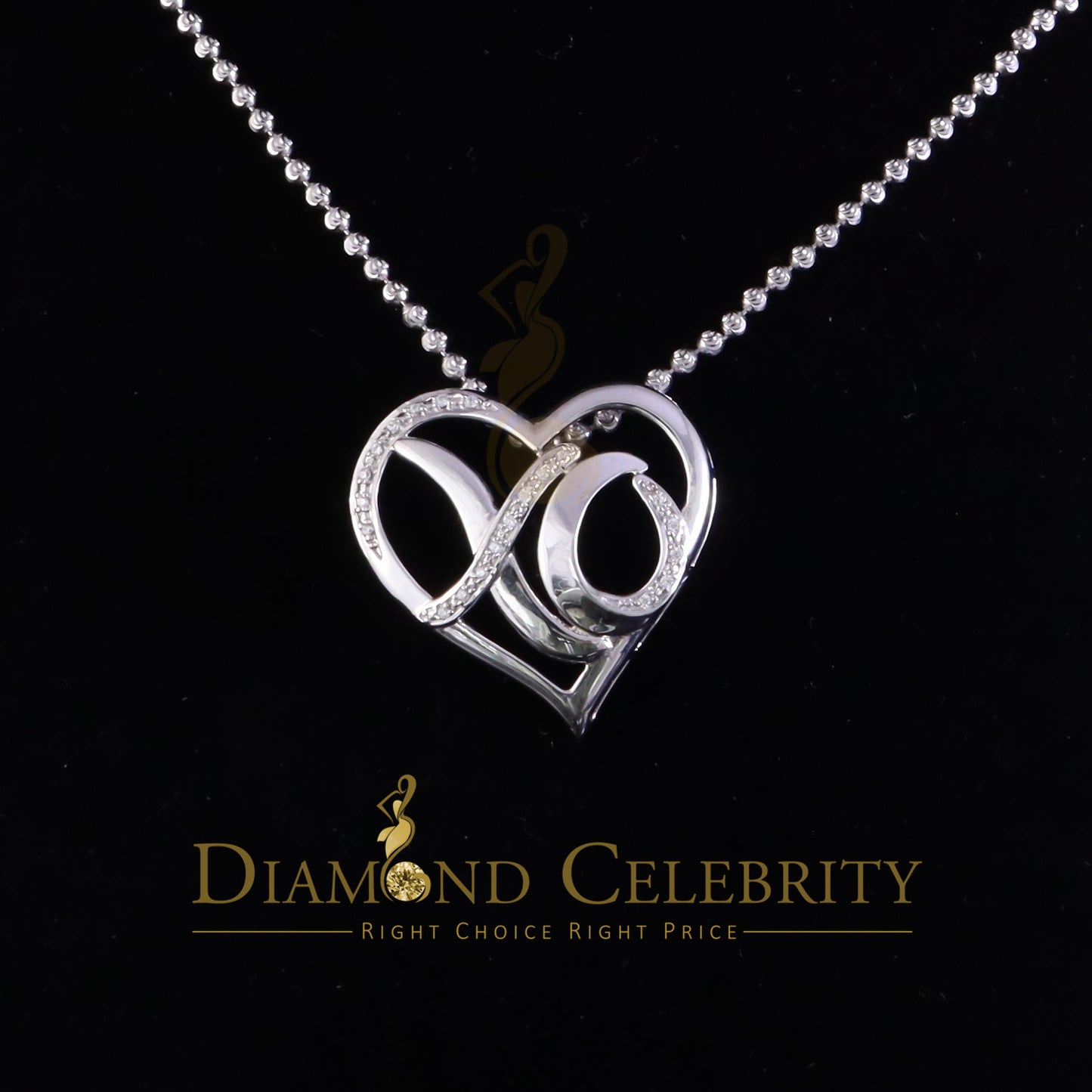 DiamondCelebritees White 925 Sterling Silver Heart and XO Shape Pendant 0.21ct Cubic Zirconioa
