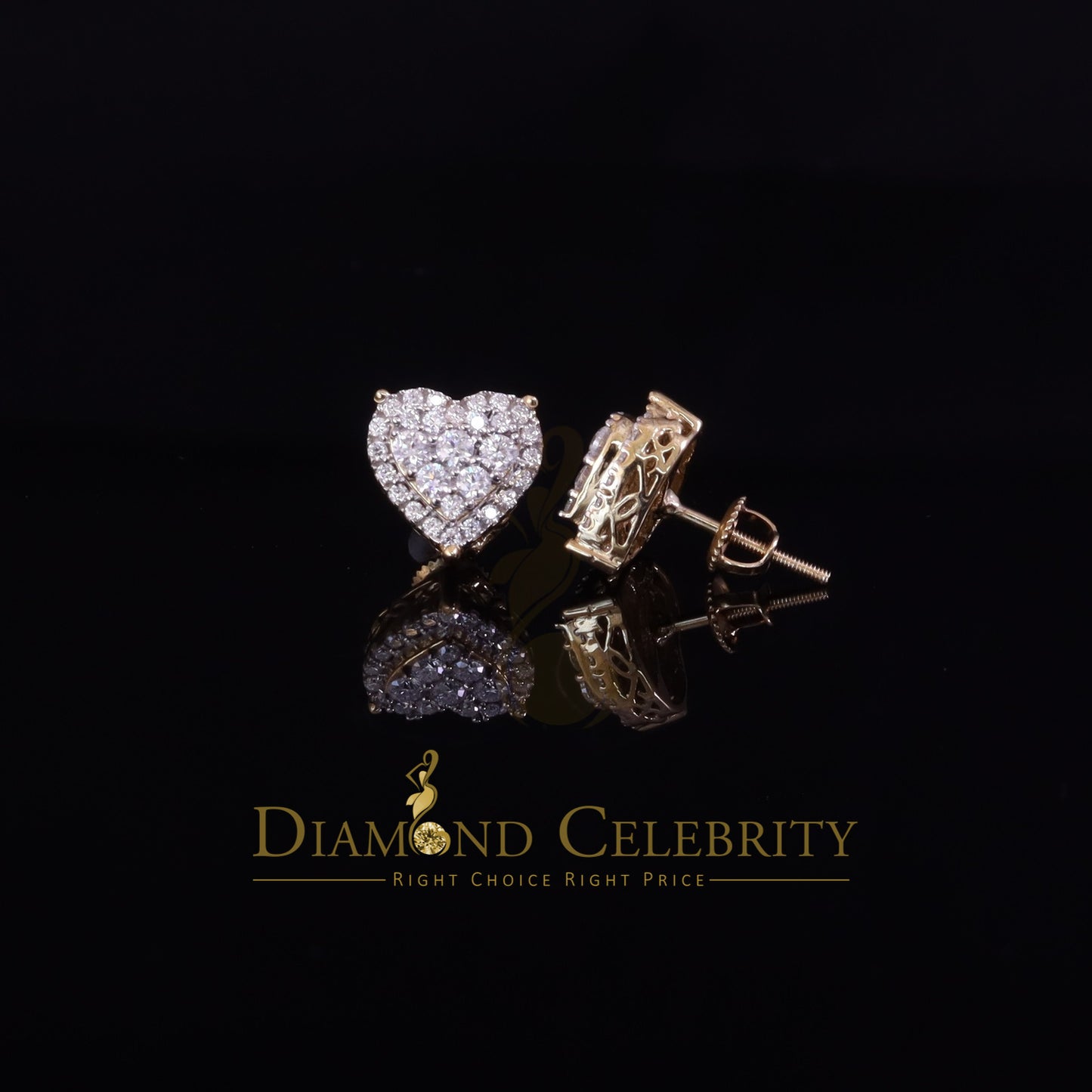 DiamondCelebritees Men's/Womens 925 Silver Yellow 1.00ct VVS 'D' Round Moissanite Heart Earrings