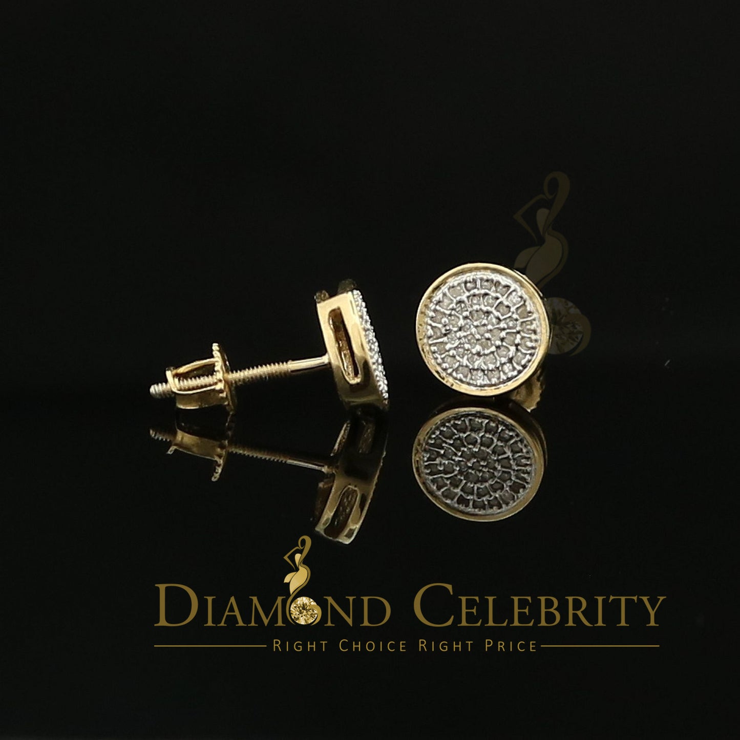 DiamondCelebritees 925 Yellow Silver Hip Hop 0.15ct Diamond For Men's & Women's Round Stud Earrings
