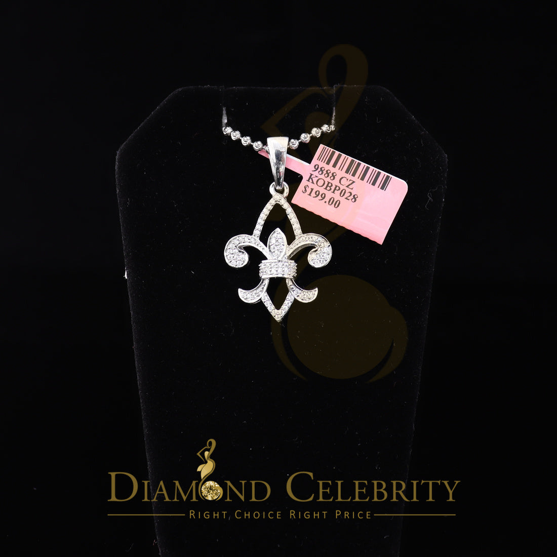 DiamondCelebritees White Fleur de Lis Shape Sterling Silver Pendant with 0.78ct Cubic Zirconia
