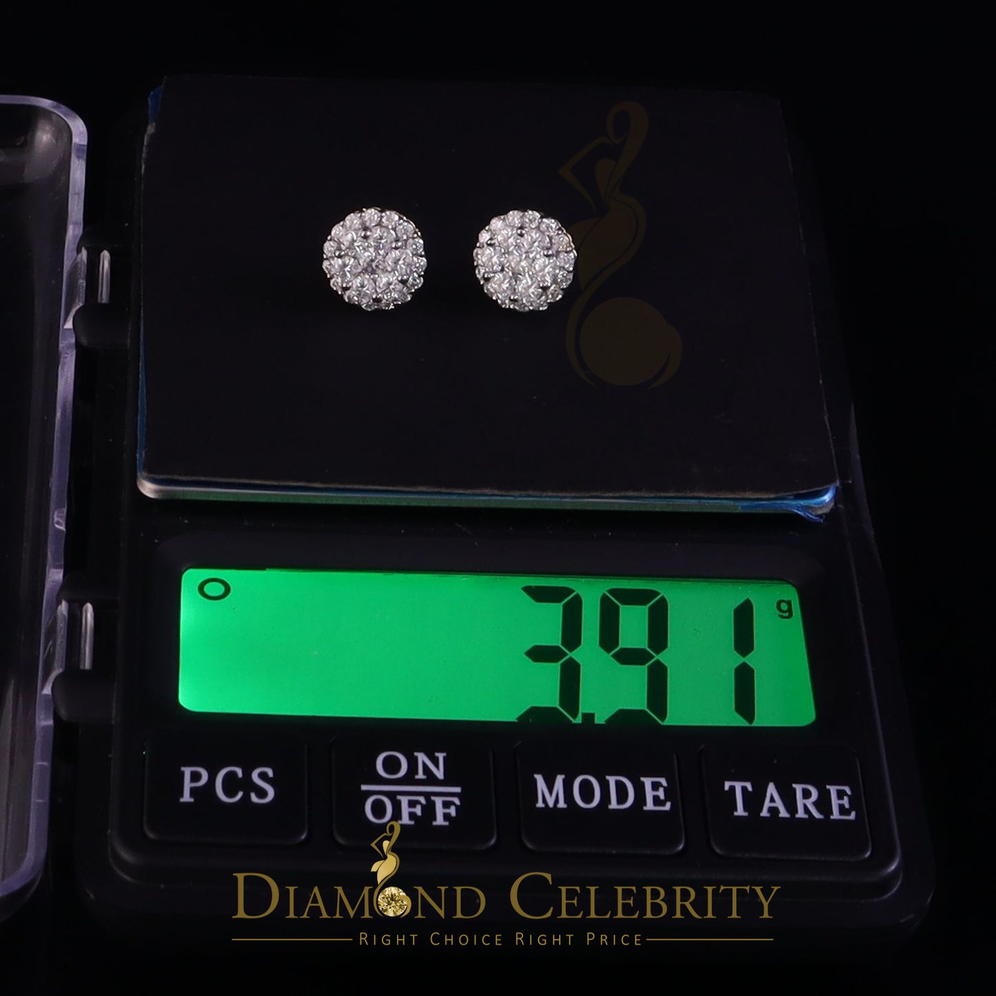 DiamondCelebritees Genuine 2.0ct Vvs 'D' Color Moissanite Cluster Earring 10k Real Yellow Gold