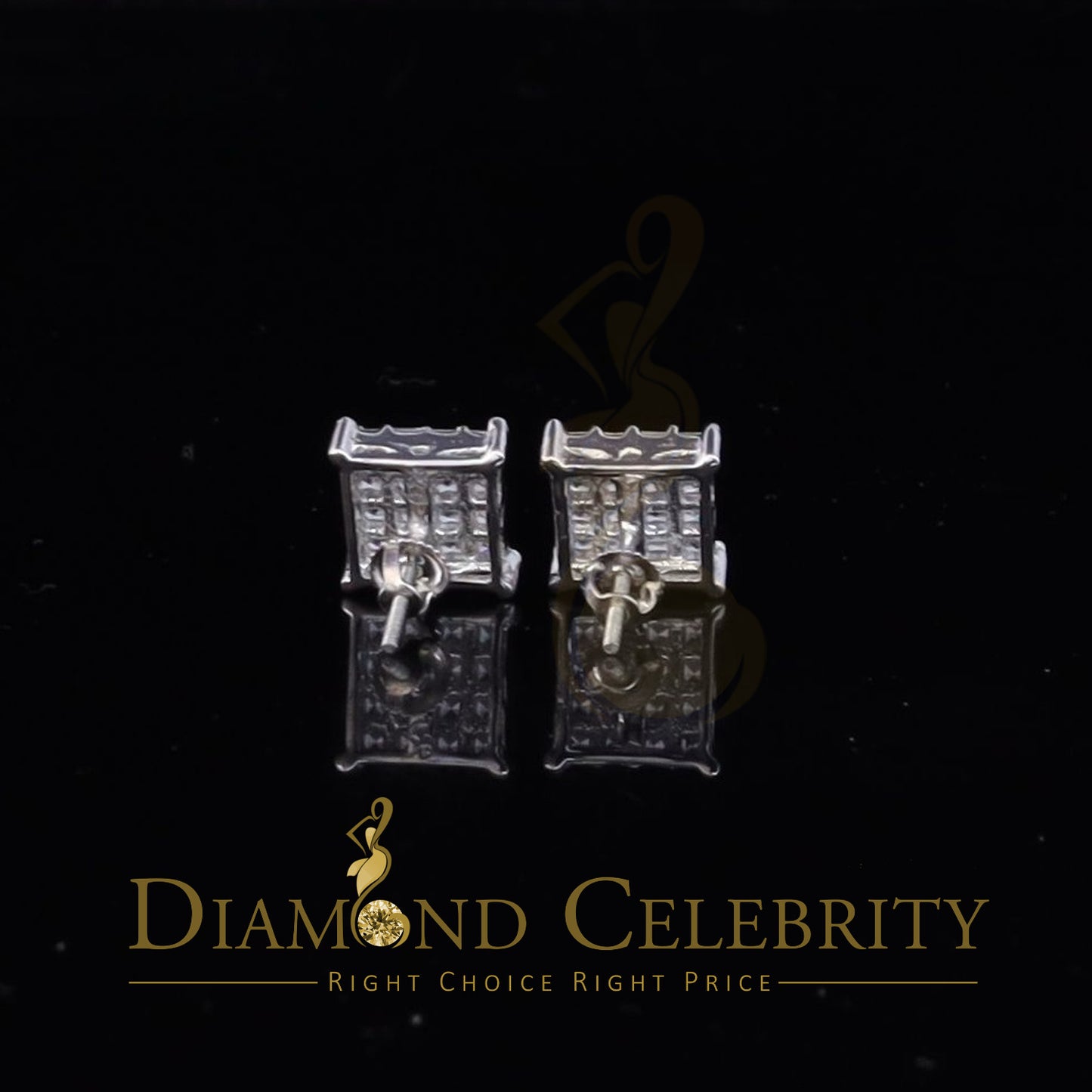 DiamondCelebritees 925 White Silver 2.88ct Cubic Zirconia Women's & Men's Hip Hop Square Earrings