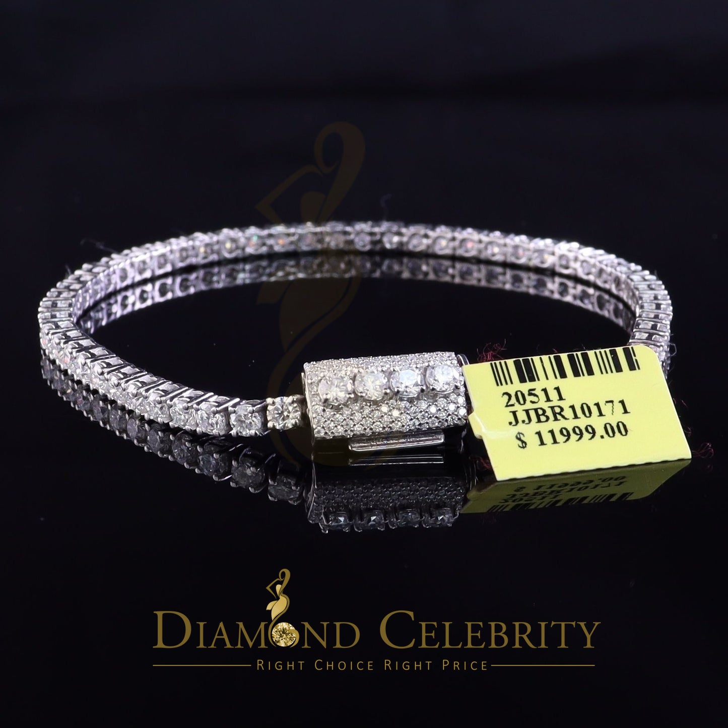 Diamondcelebritees Men's 12ct Moissanite Round 925 Silver White Tennis Bracelet 3mm Thick 8" Long