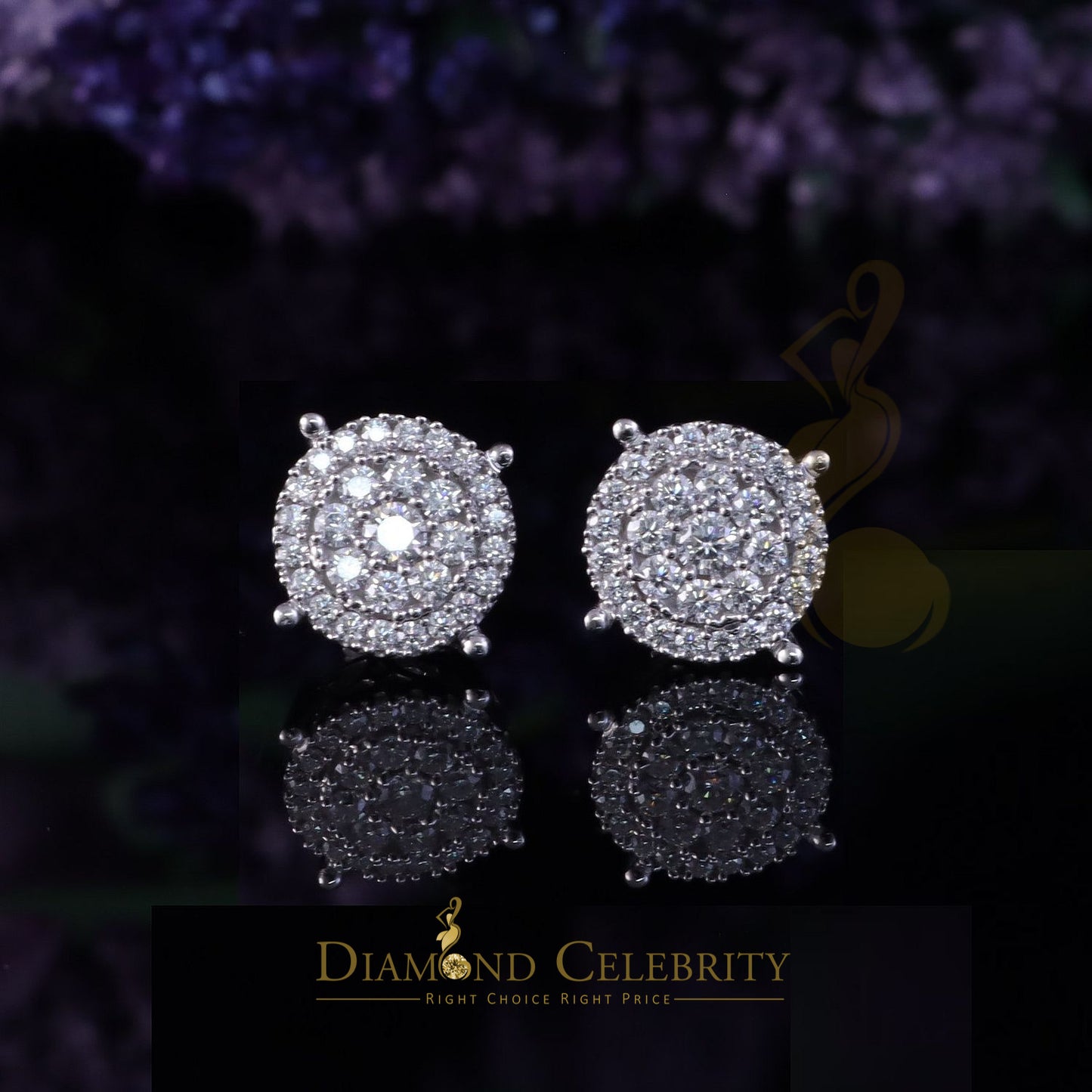 Diamondcelebritees Round Women's/Men's 925 Silver White 1.00ct VVS D Moissanite Round Stud Earrings