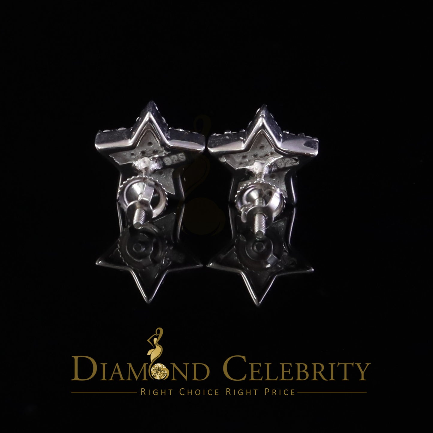 Diamondcelebritees 925 White Silver 0.66ct VVS 'D' Moissanite Star Stud Earring Men's/Womens