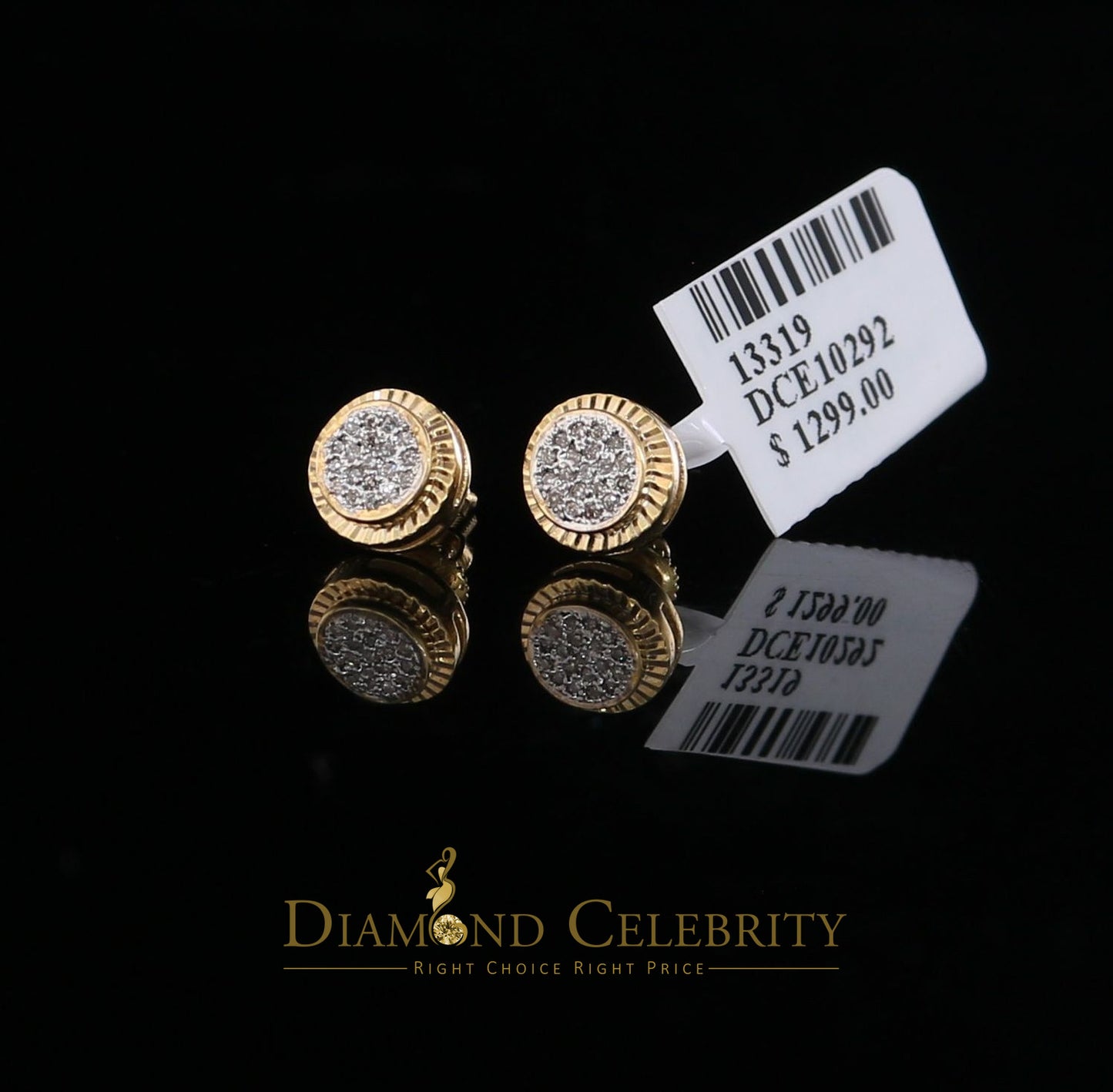 DiamondCelebriteesReal 10k Yellow Gold with Real 0.12CT Diamonds Stud Earrings For Women And Men