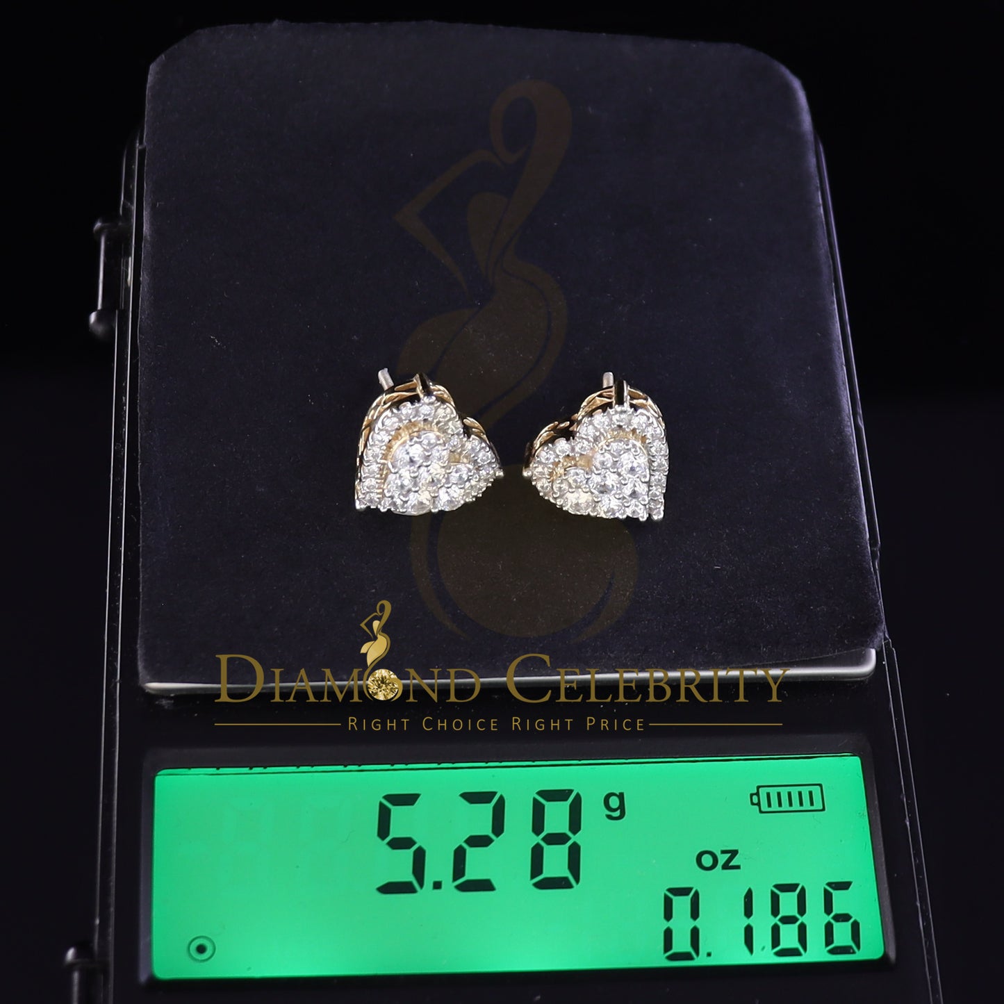 925 Sterling Yellow Silver 2.68ct Cubic Zirconia Heart Women's Stud Earrings