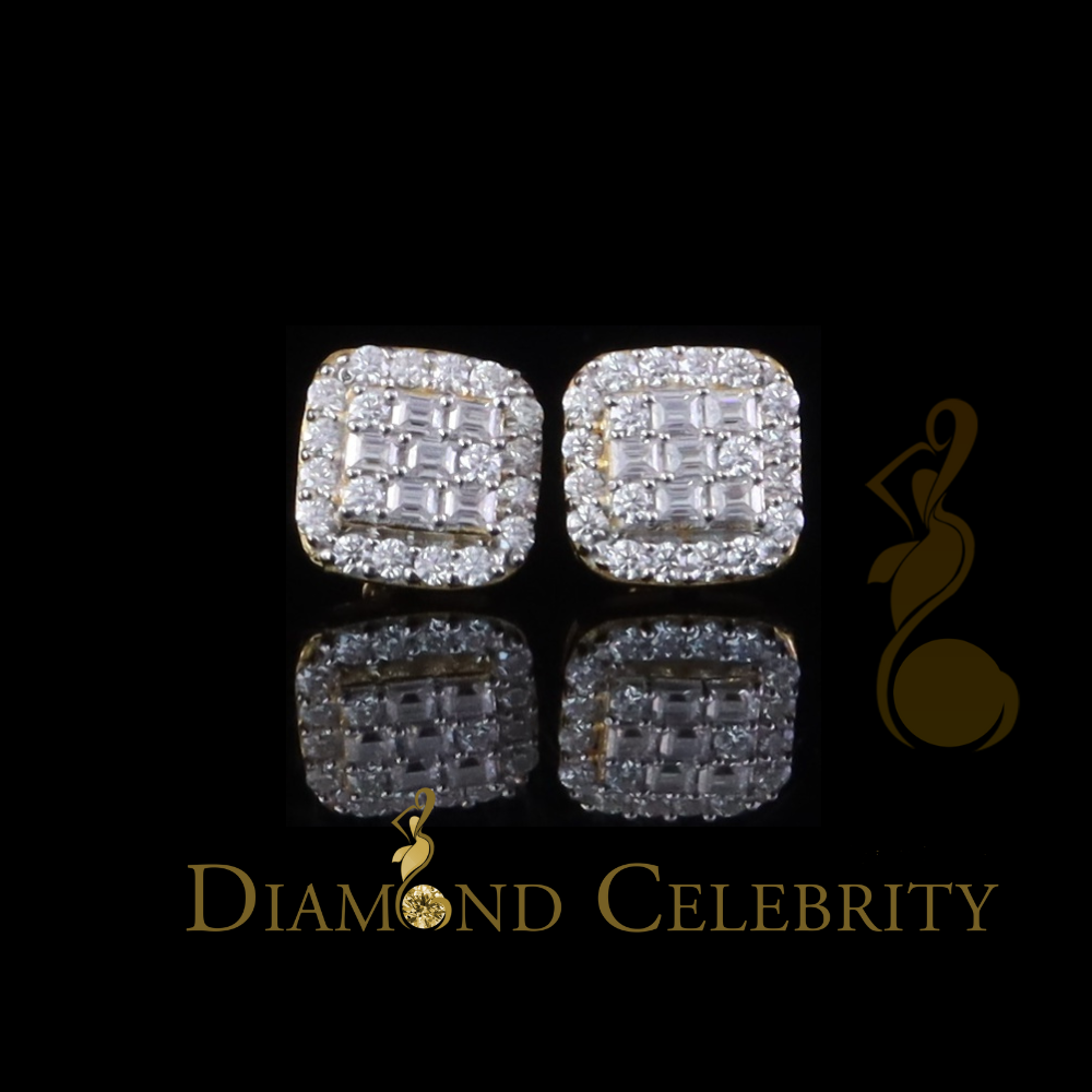 DiamondCelebritees Yellow 925 Silver 1.50ct VVS 'D' Baguette Moissanite Stud Earrings Men's/Women's