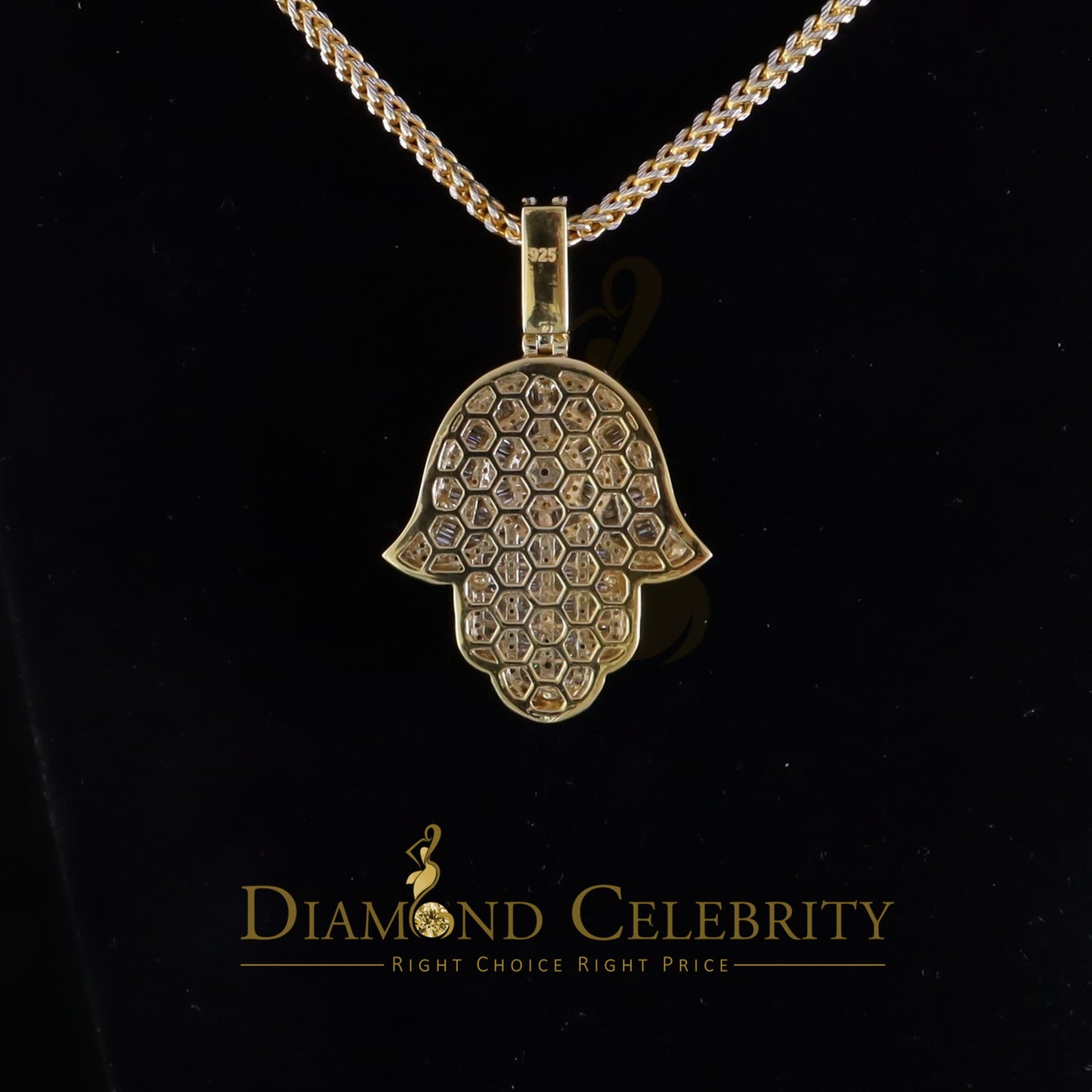 Diamondcelebritees Men's/Women's New Hamsa Pendant 8.0ct VVS D Moissanite Yellow Sterling Silver