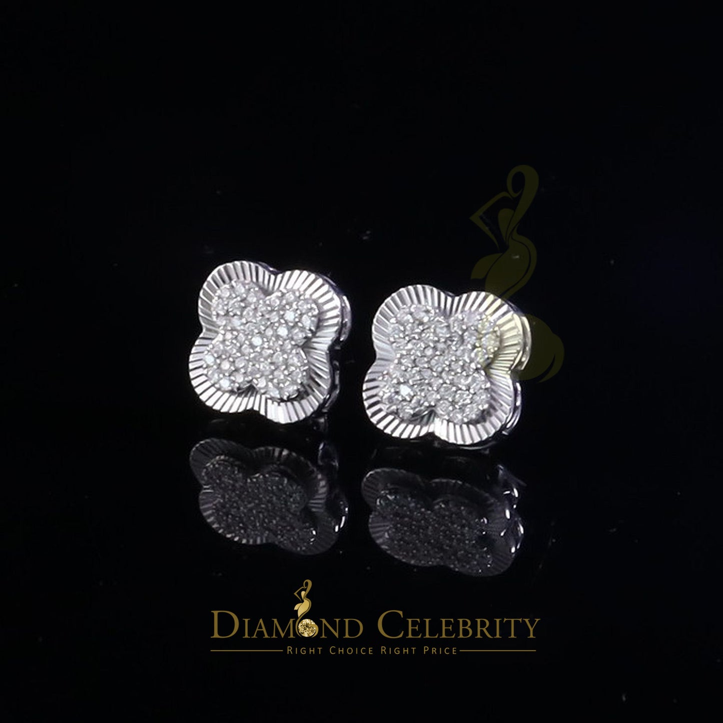 Diamondcelebritees 1.00ct 925 Sterling Silver Moissanite Clover Stud Earrings For Men & Women