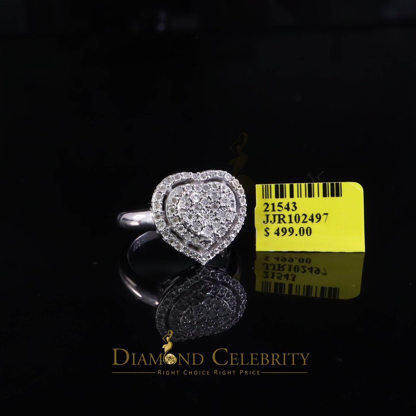 DiamondCelebritees New Puffy Heart Ring SZ 7 Real Diamond 0.25ct White 925 Sterling Silver Womens