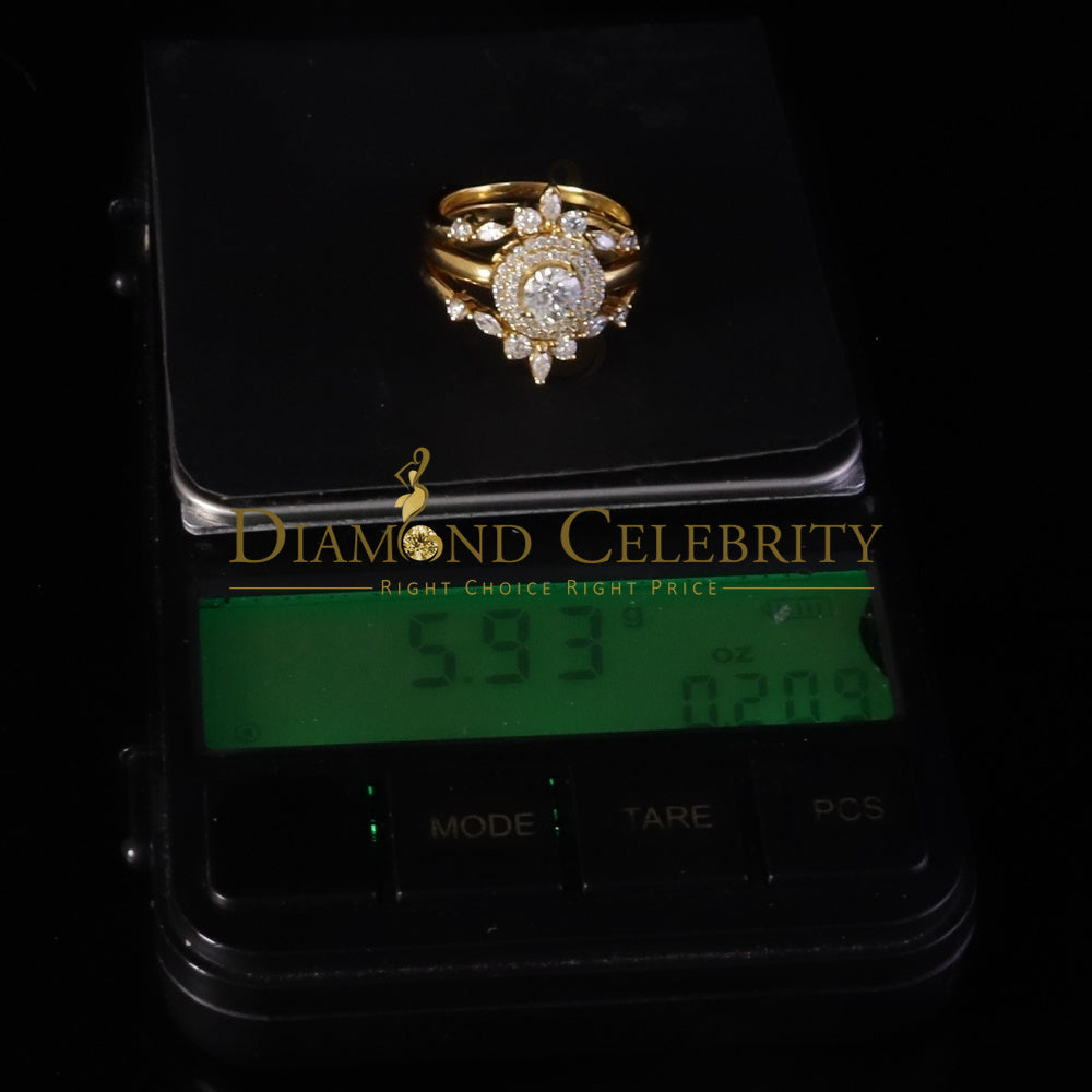 DiamondCelebritees 925 Silver Moissanite 1.66ct Women Enhancer Round Wrap Insert Ring SZ 7 Yellow