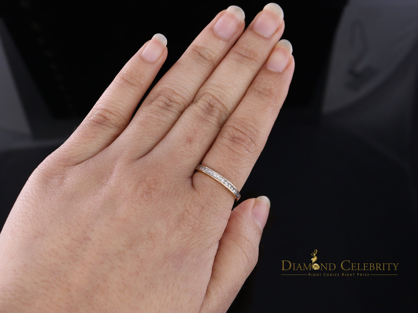 DiamondCelebritees Real 14 Kt Yellow Gold and 0.10CT Real Diamond Ring Band Round Shape Ring Size 7