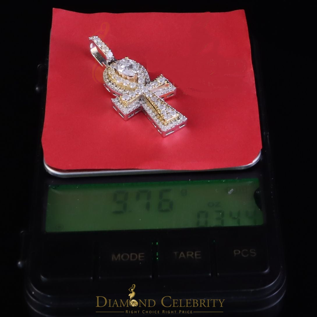 Diamondcelebritees New Men's White Silver 3.50ct VVS 'D' Moissanite Charm Ankh Pendant Womens