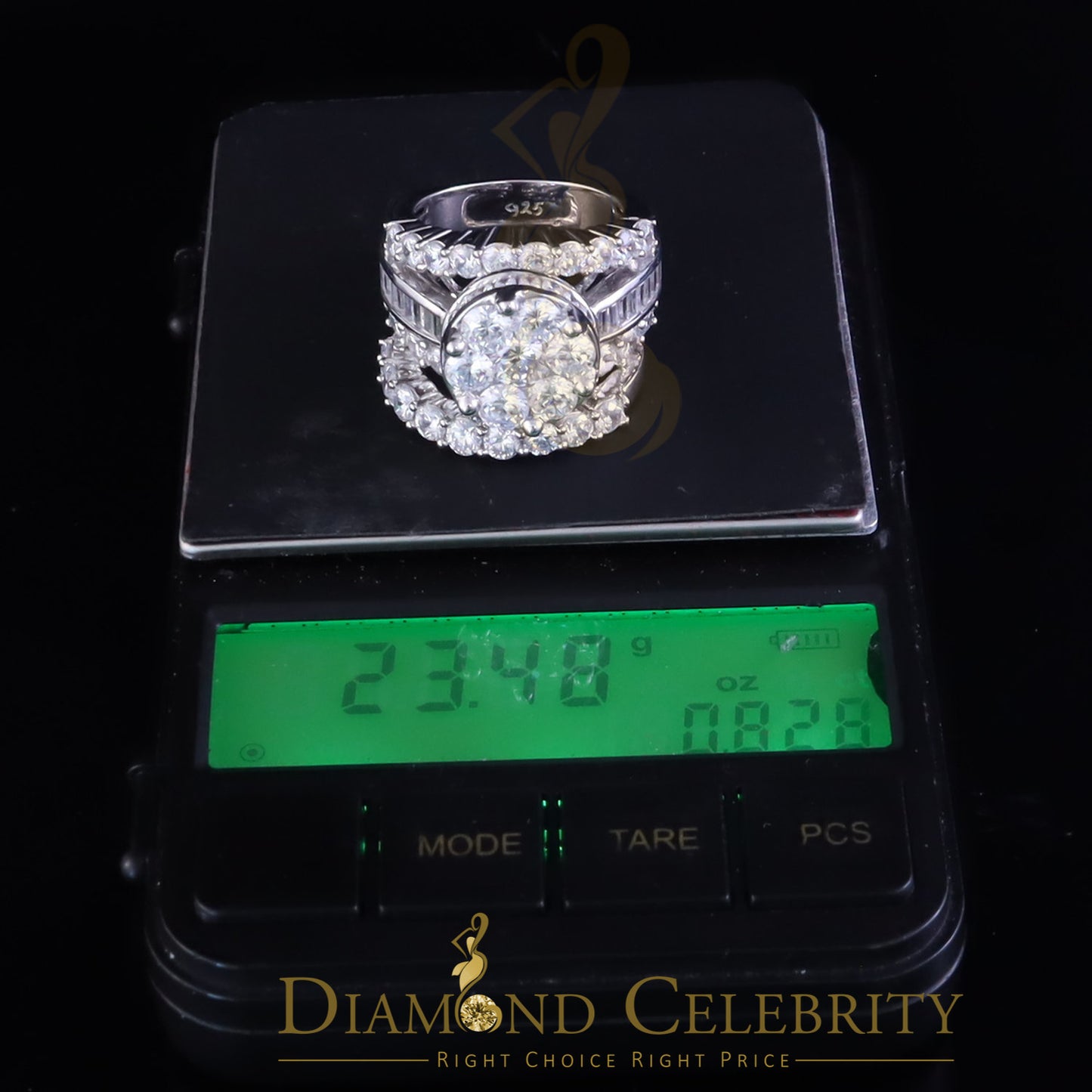 DiamondCelebritees 17.00ct Cubic Zirconia 925 Silver White Ring Multi Row Bridal Womens Ring Size 9