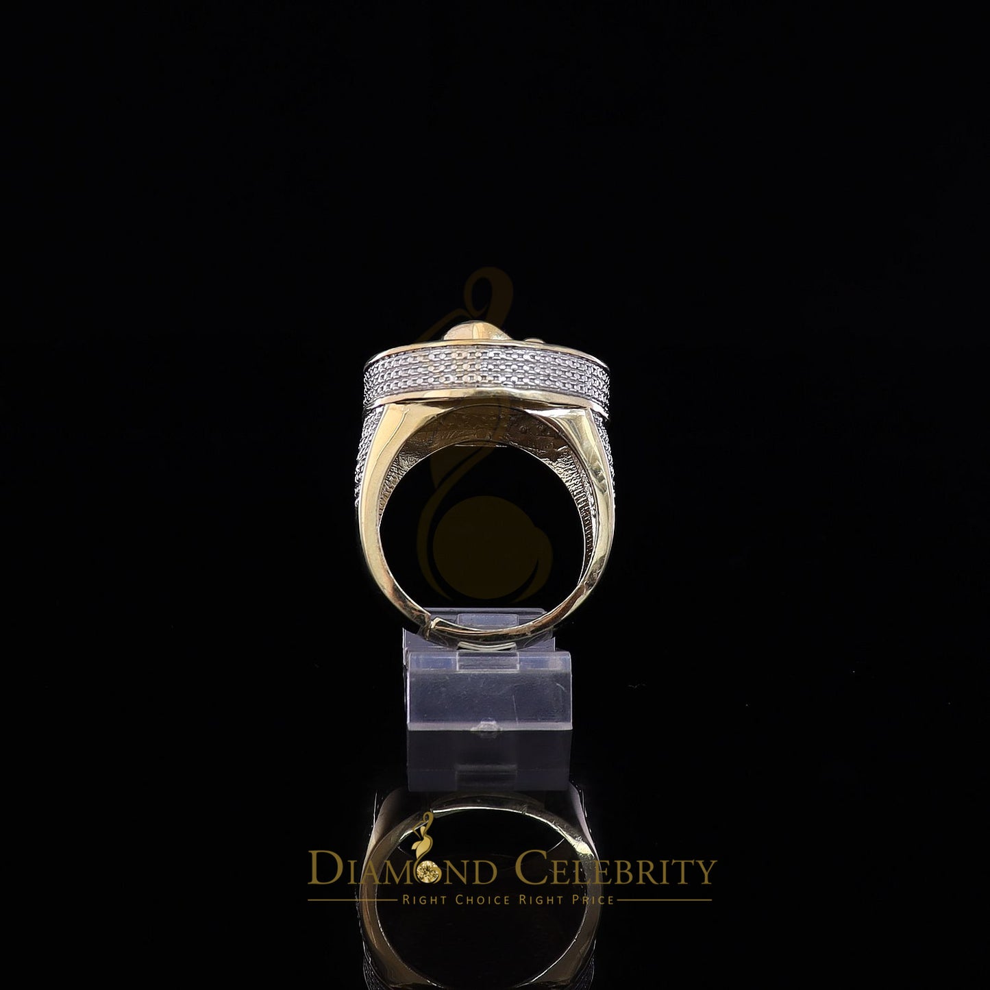 DiamondCelebritees Real Diamond 0.25CT Men's Silver Yellow Round Adjustable Ring From SZ 11 to 13