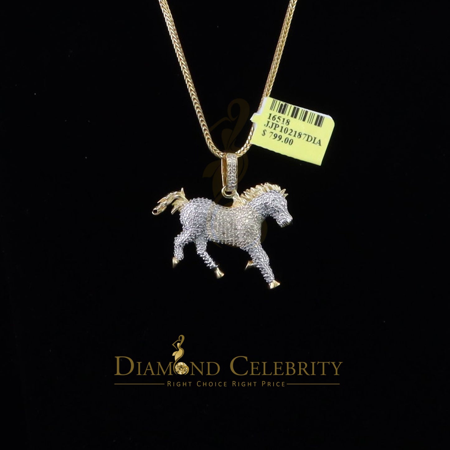 DiamondCelebritees Real 0.33ct Diamond 925 Sterling Silver HORSE Yellow Charm Necklace Pendant