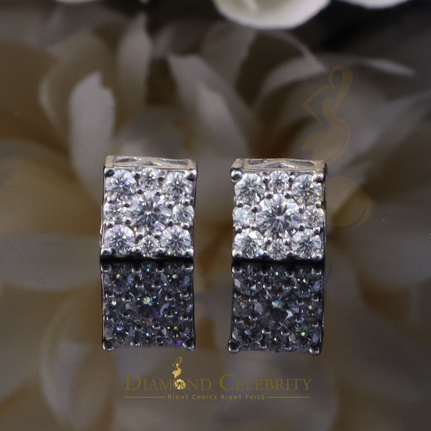 Diamondcelebritees For Women's/Men's 925 Silver White 1.00ct VVS D Moissanite Square Stud Earrings